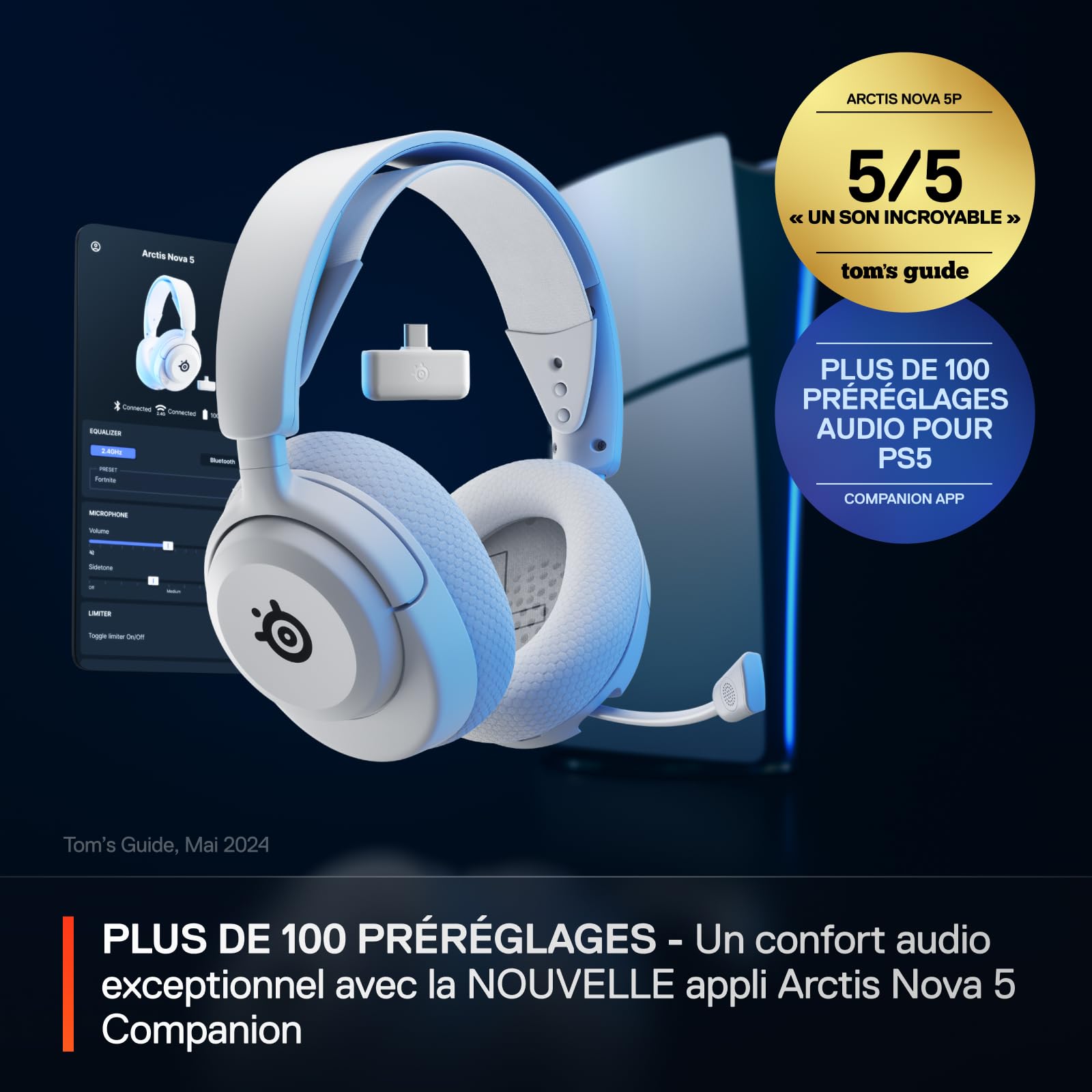 steelseries-arctis-nova-5p-wireless-casque-gaming-blanc-60h-ps5-pc-switch image 2