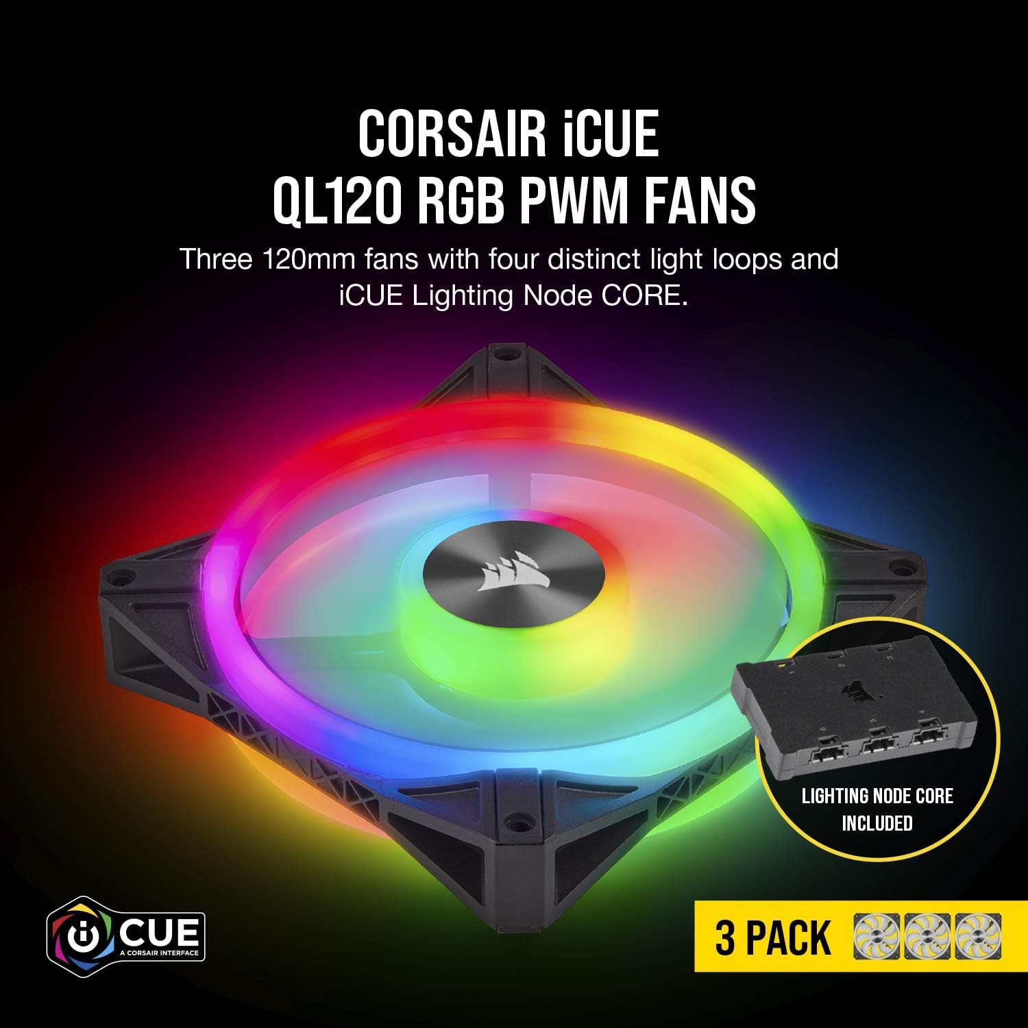 corsair-icue-ql120-rgb-triple-pack-ventilateur-pc-120mm-pwm-1500-tr-min-lighting image 3