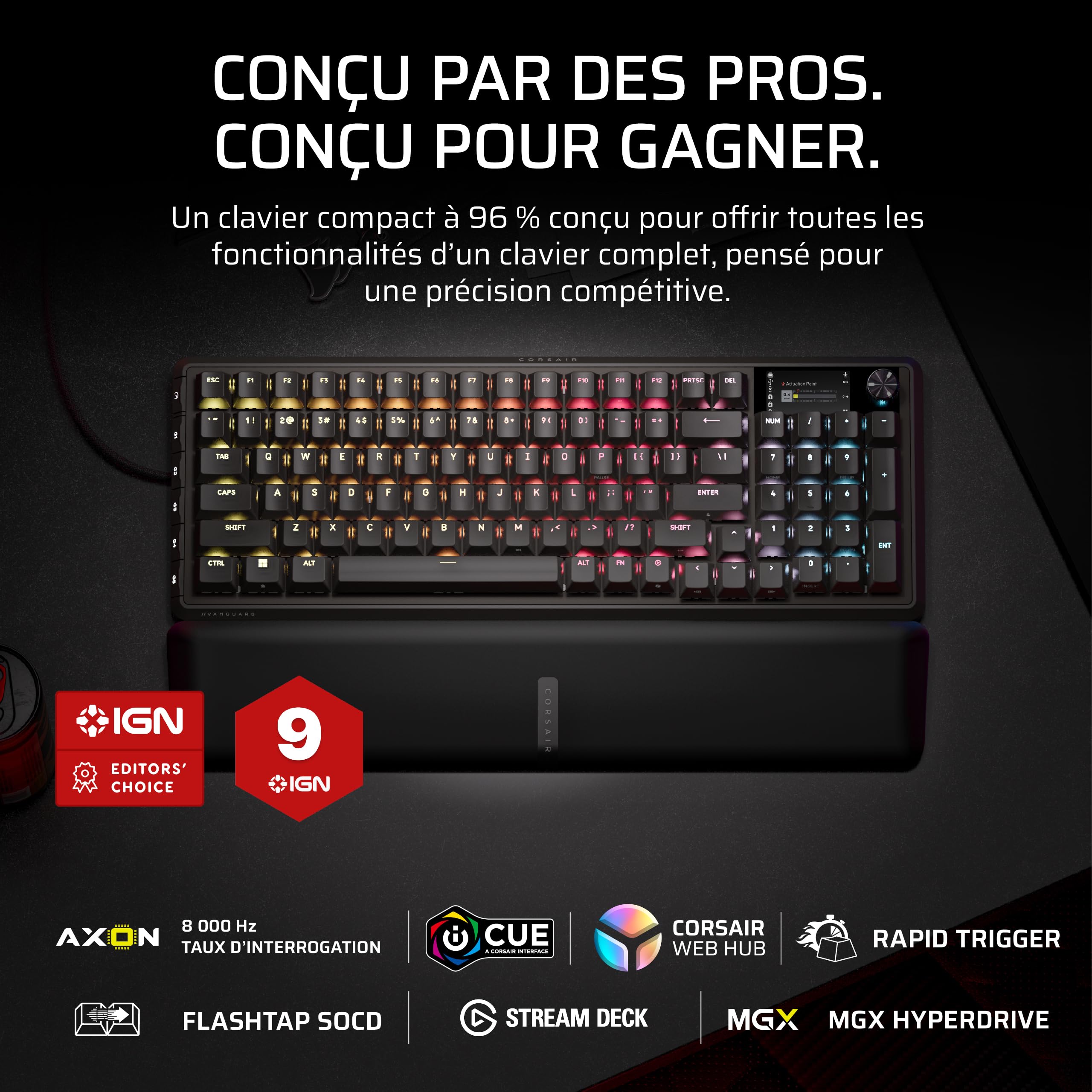 corsair-vanguard-pro-96-clavier-gaming-m-canique-hall-effect-azerty-noir image 2