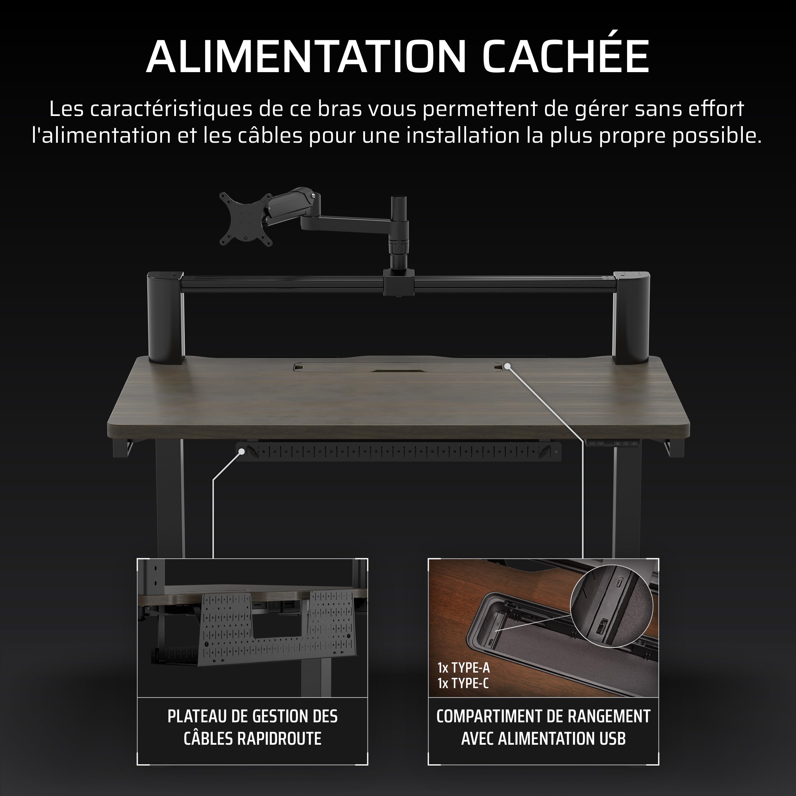 corsair-platform-4-elevate-bureau-gaming-lectrique-120x76-cm-noyer-fonc-bras-cra image 6