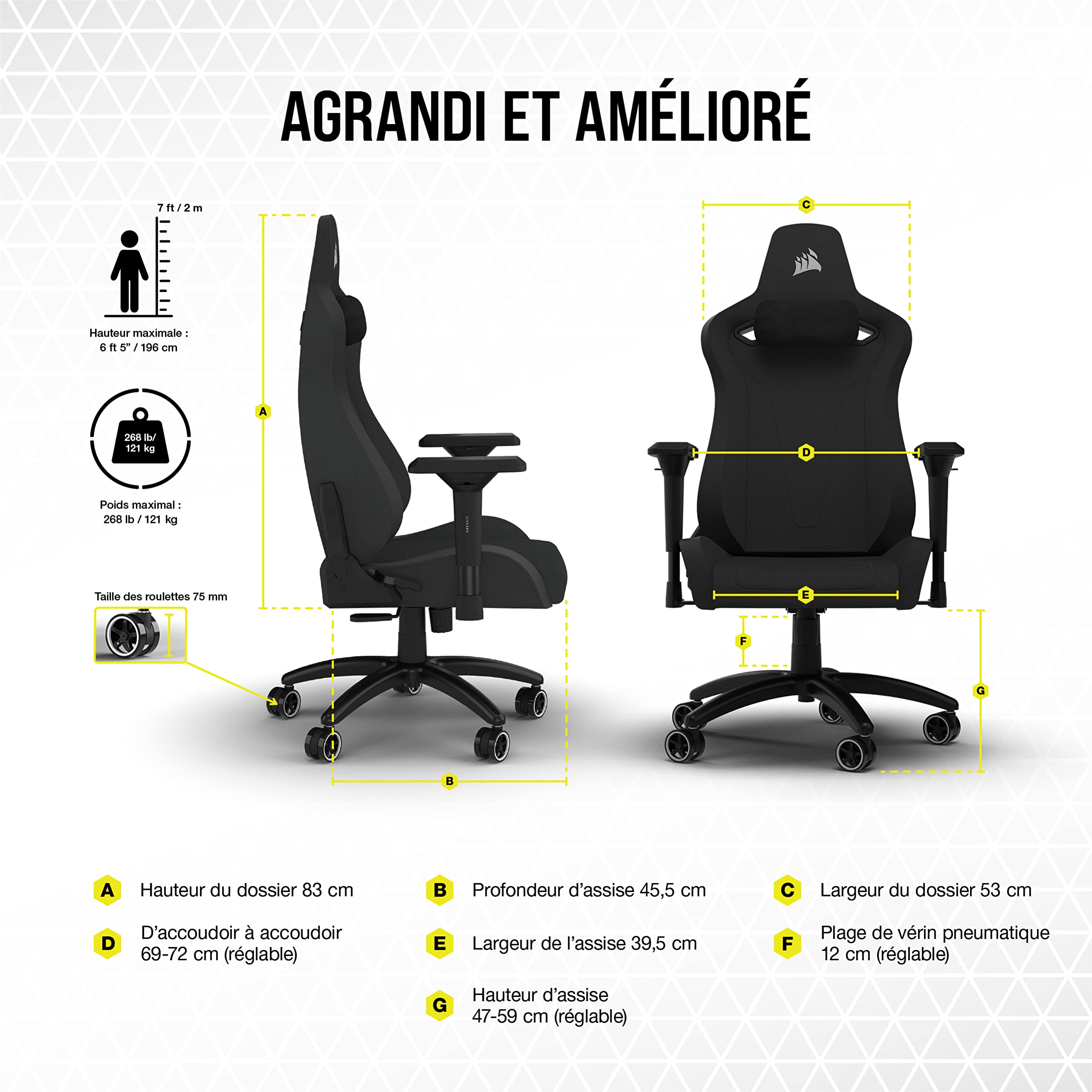 corsair-tc200-fabric-fauteuil-gaming-tissu-noir-noir-accoudoirs-4d-soutien-lomba image 2