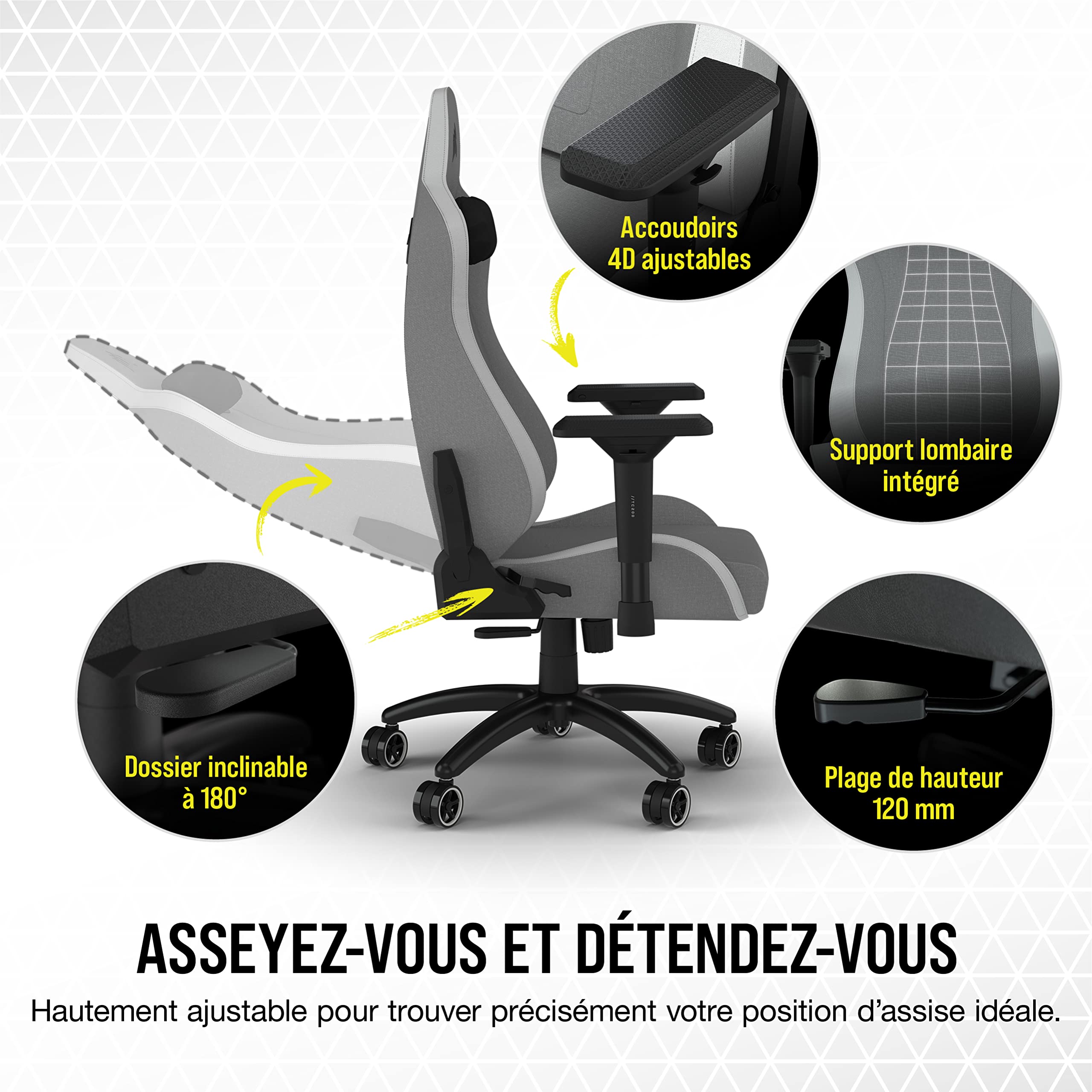 corsair-tc200-fabric-fauteuil-gaming-tissu-gris-clair-blanc-accoudoirs-4d image 7