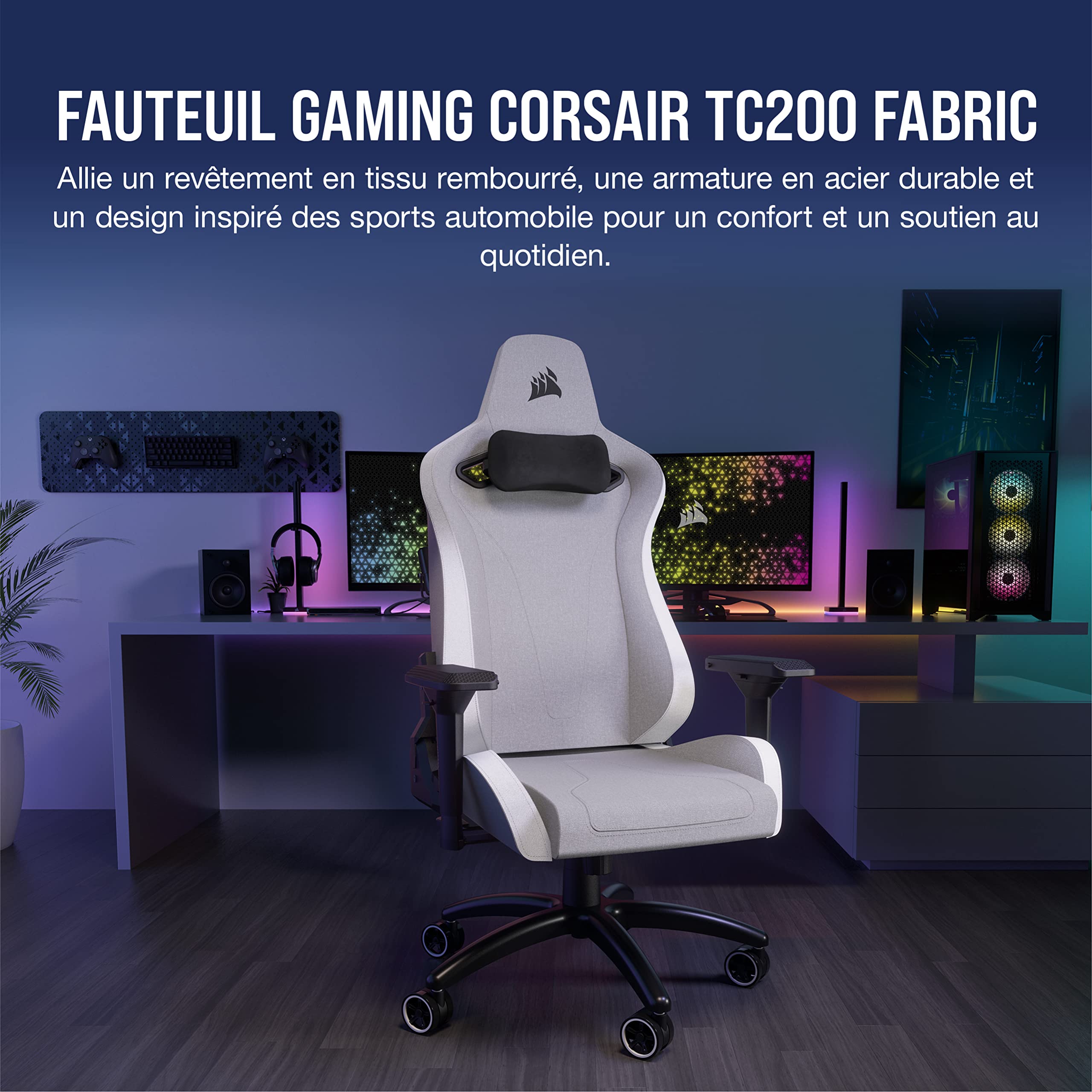 corsair-tc200-fabric-fauteuil-gaming-tissu-gris-clair-blanc-accoudoirs-4d image 4