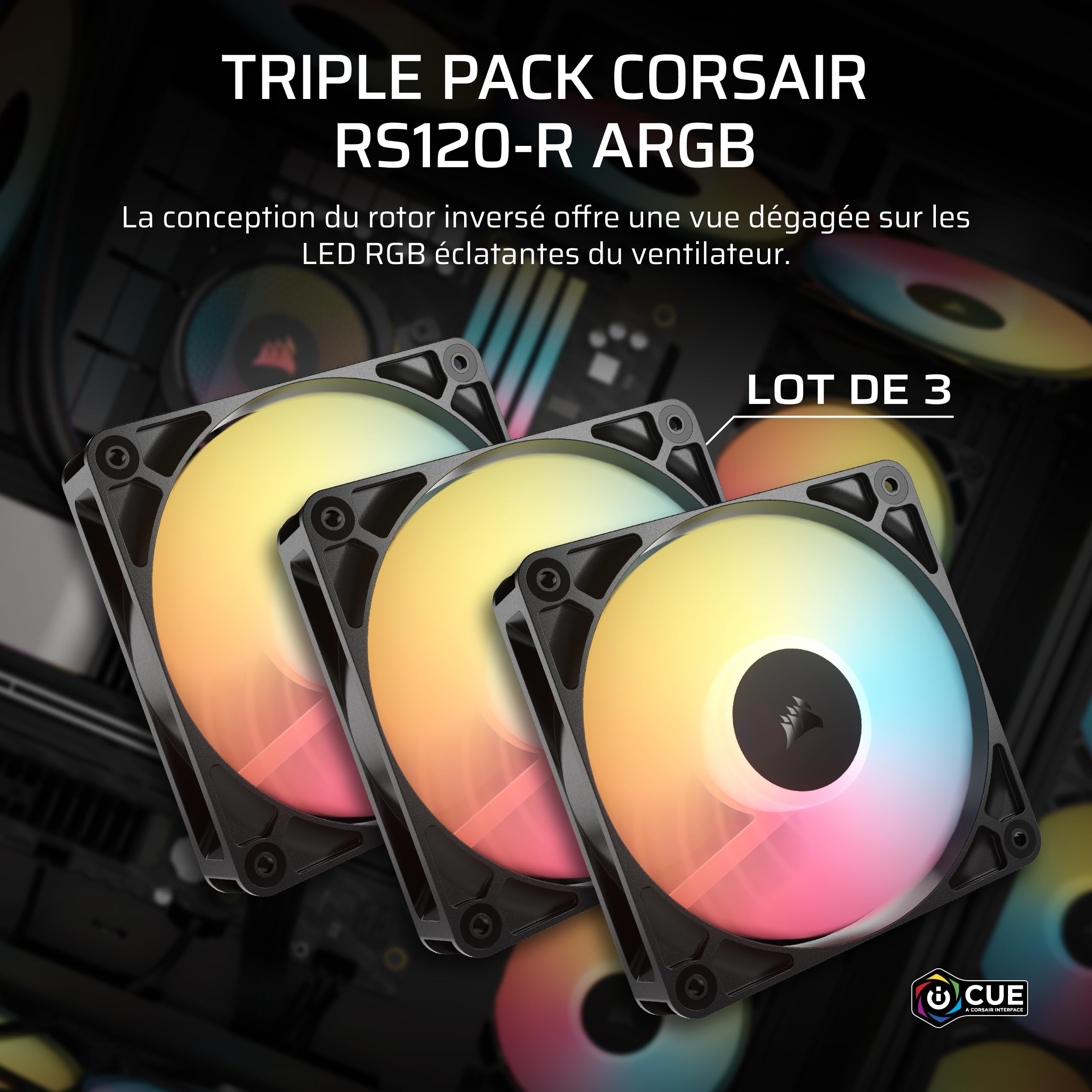corsair-rs120-r-argb-pack-triple-ventilateurs-120mm-pwm-rotor-invers-noir image 2