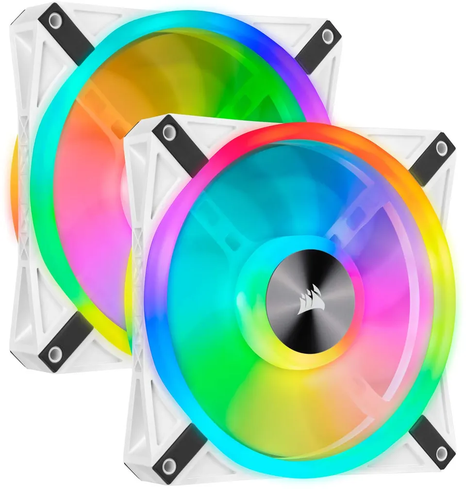 corsair-icue-ql140-rgb-ventilateur-pwm-140-mm-kit-de-2-lighting-node-core-blanc image 1