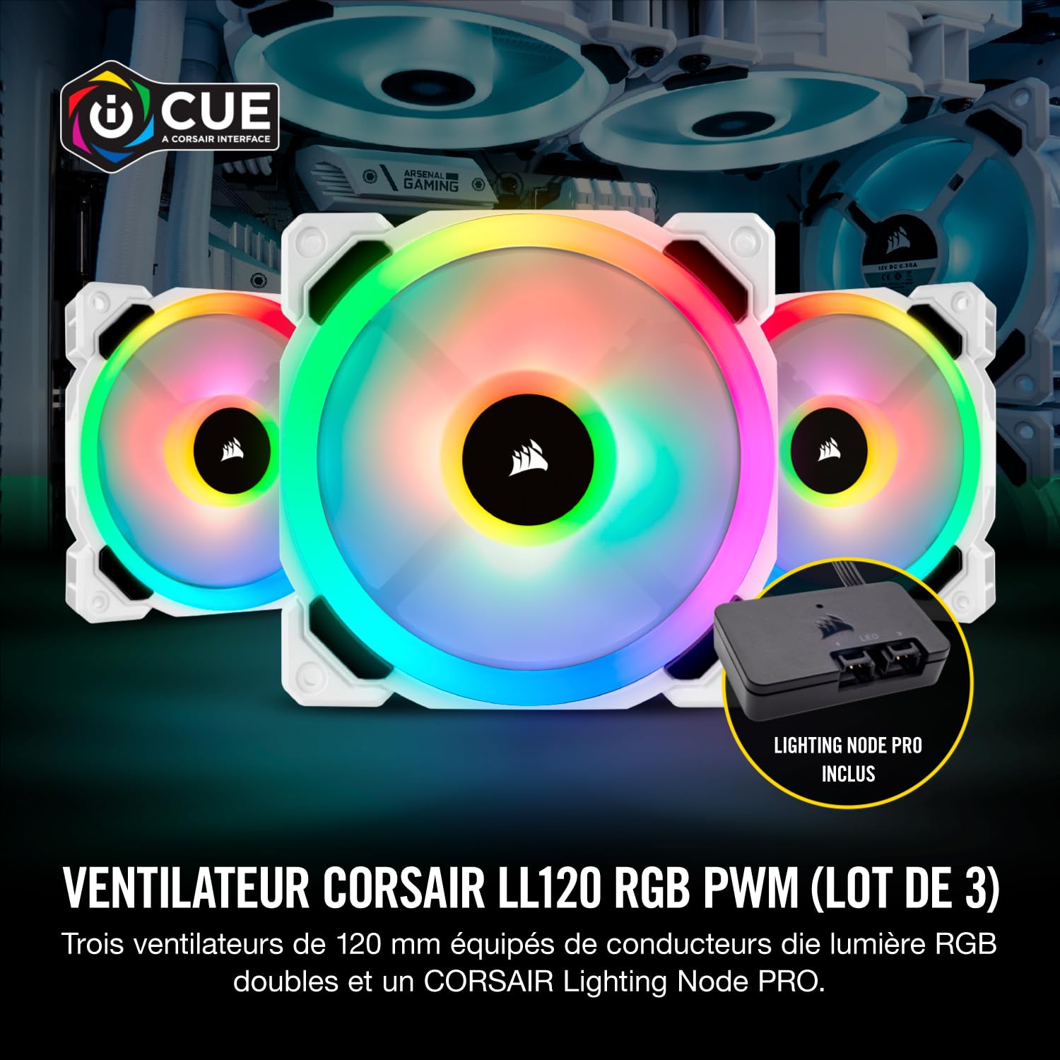 corsair-ll120-triple-pack-ventilateur-pc-120mm-rgb-dual-light-loop-lighting-node image 2