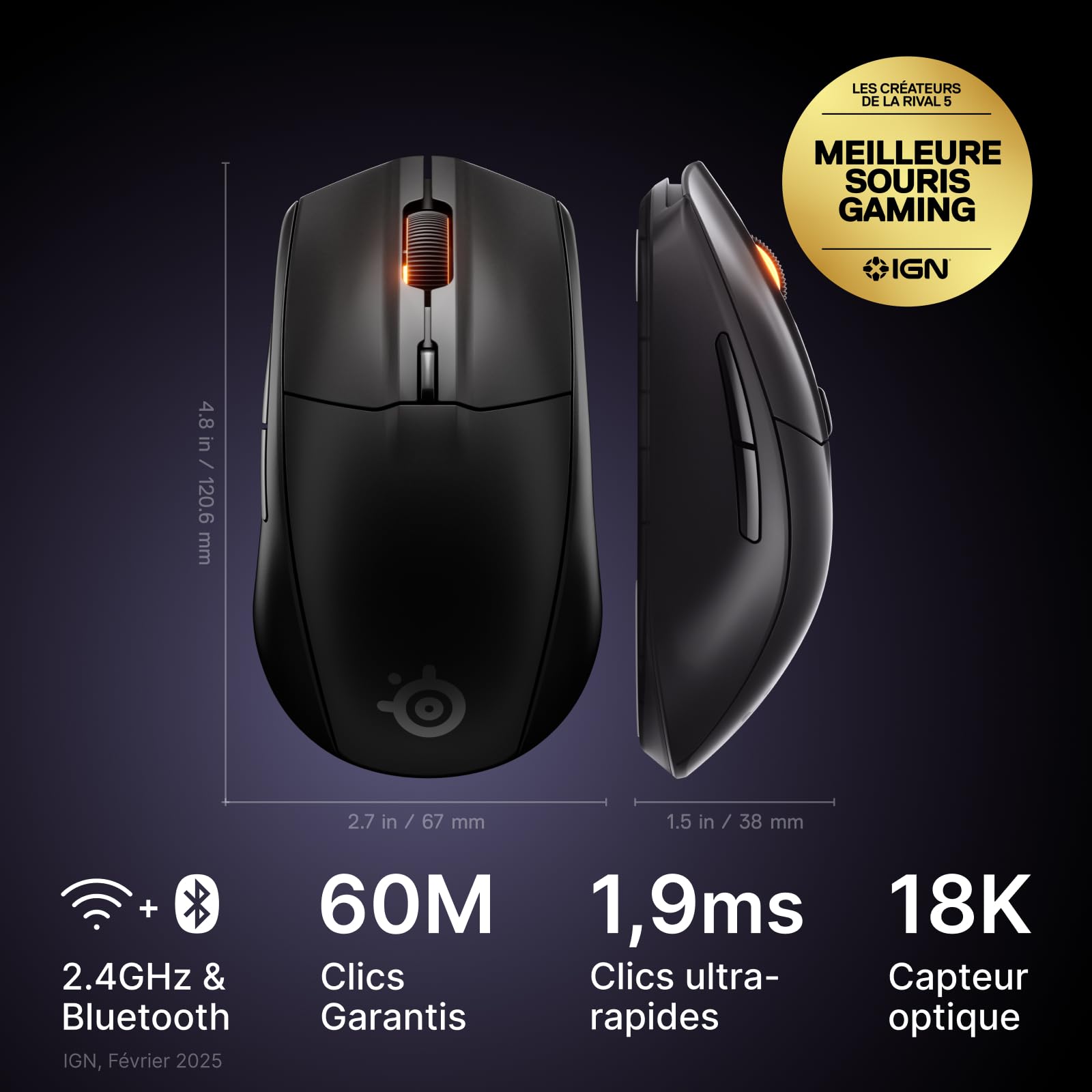 steelseries-rival-3-wireless-gen-2-souris-gaming-sans-fil-18000-dpi-noire image 2