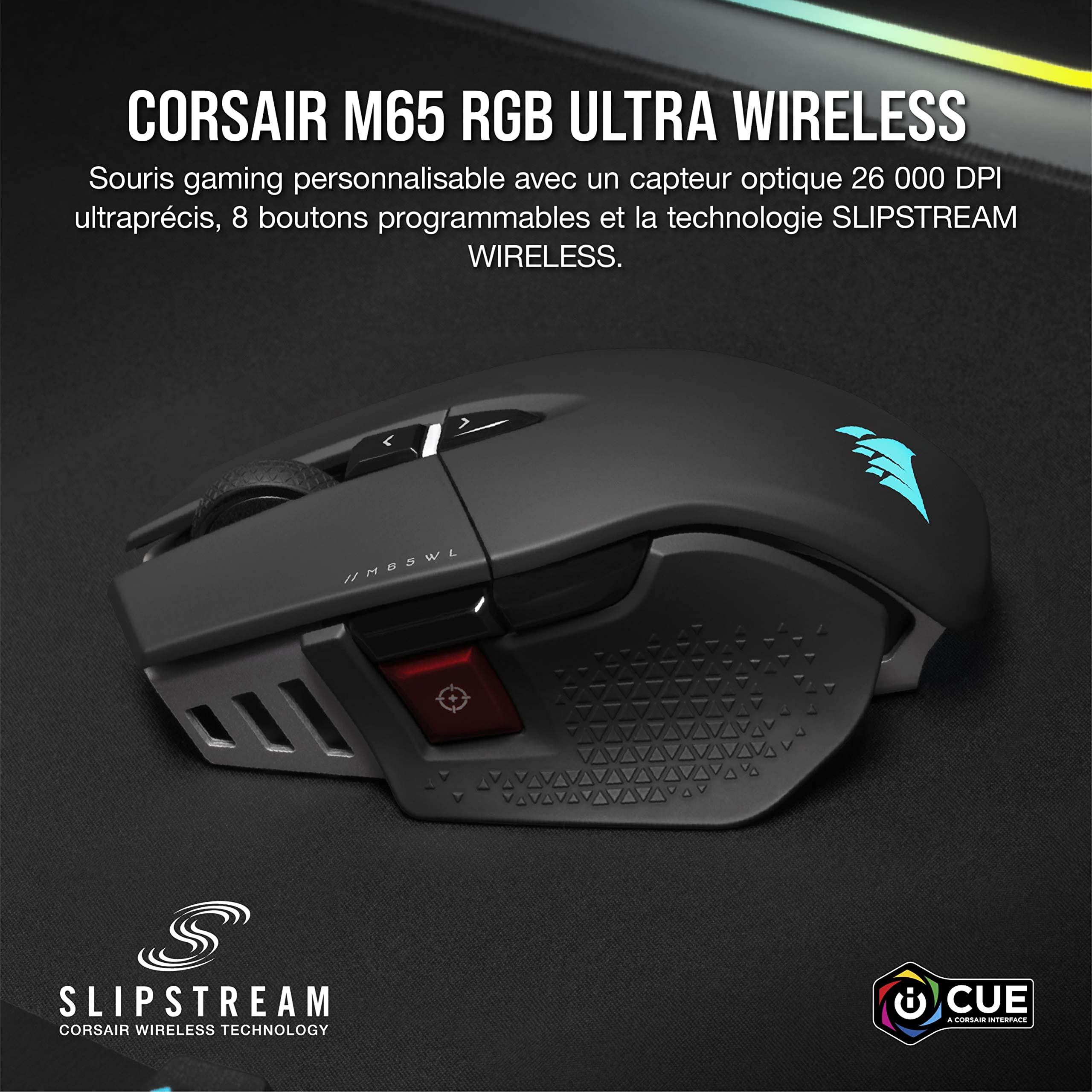 corsair-m65-rgb-ultra-wireless-souris-fps-26000-dpi-noire image 2