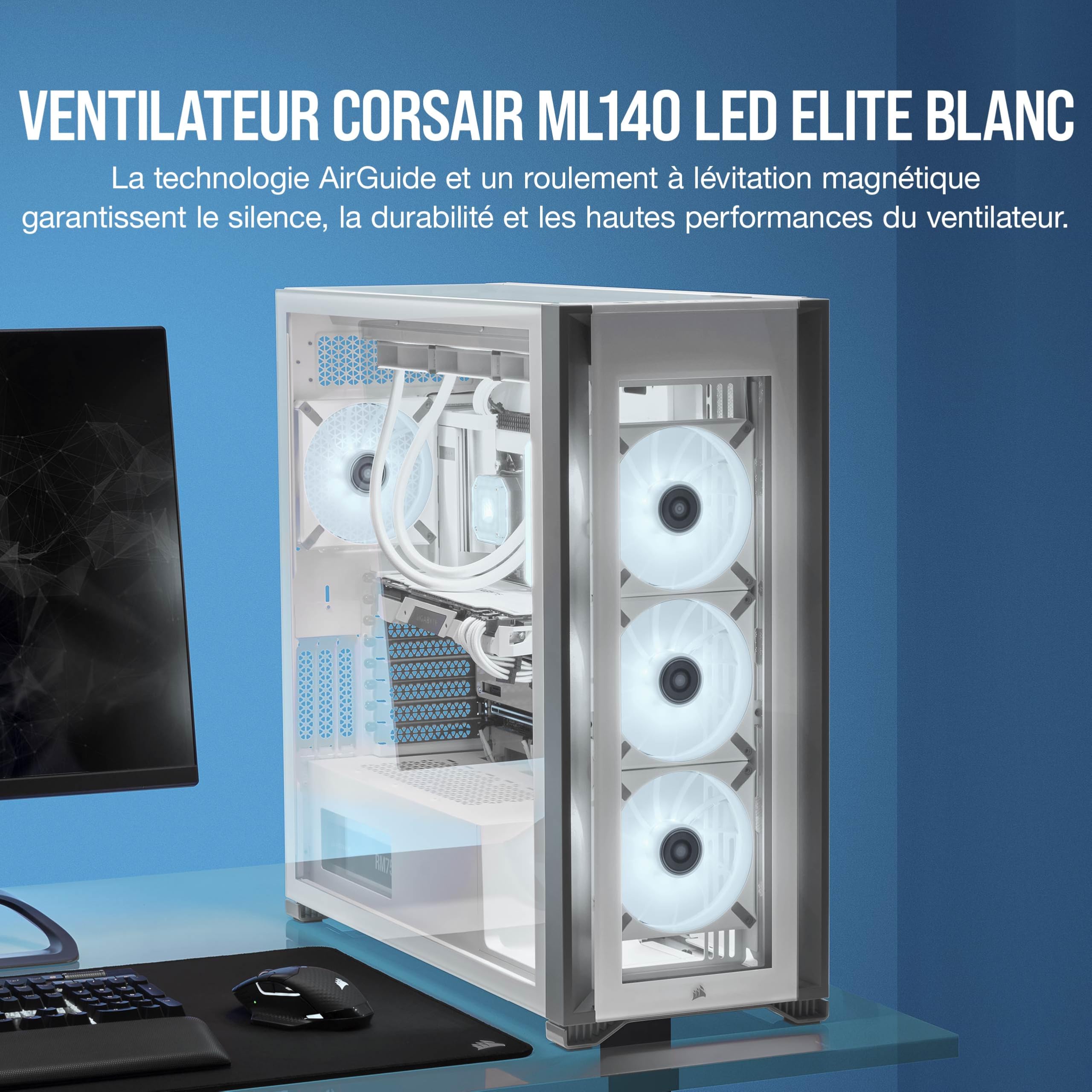 corsair-ml140-led-elite-ventilateur-140mm-pwm-blanc-l-vitation-magn-tique-led-bl image 2