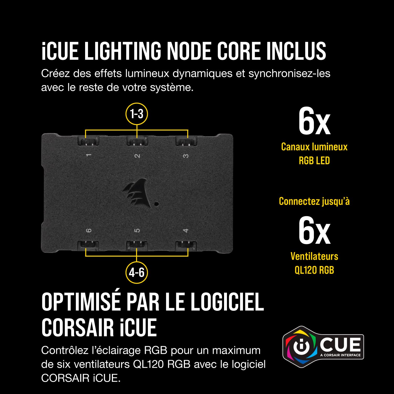 corsair-icue-ql120-rgb-blanc-lot-de-3-ventilateurs-pc-120-mm-lighting-node-core image 6