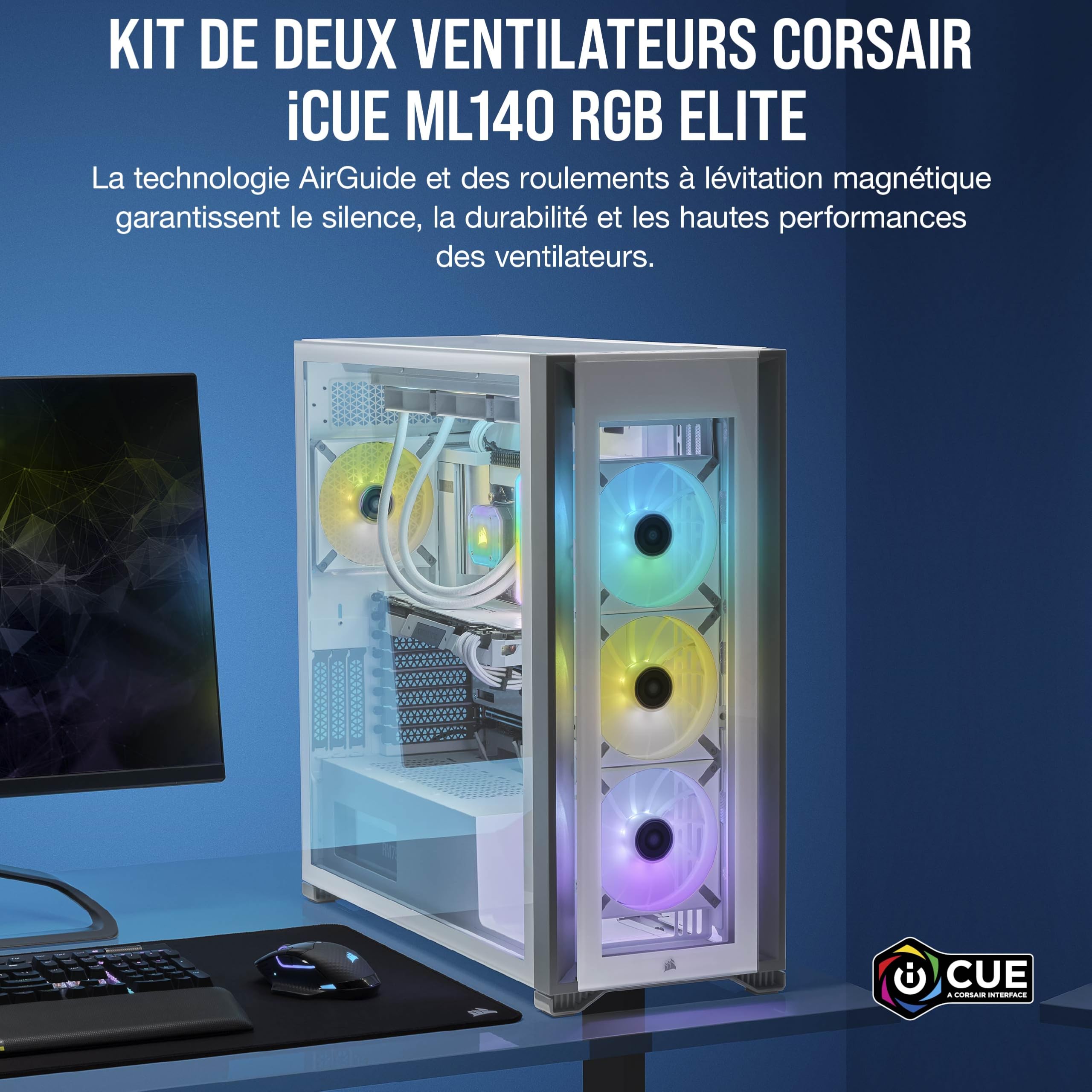 corsair-icue-ml140-rgb-elite-ventilateur-140-mm-pwm-pack-double-blanc image 2