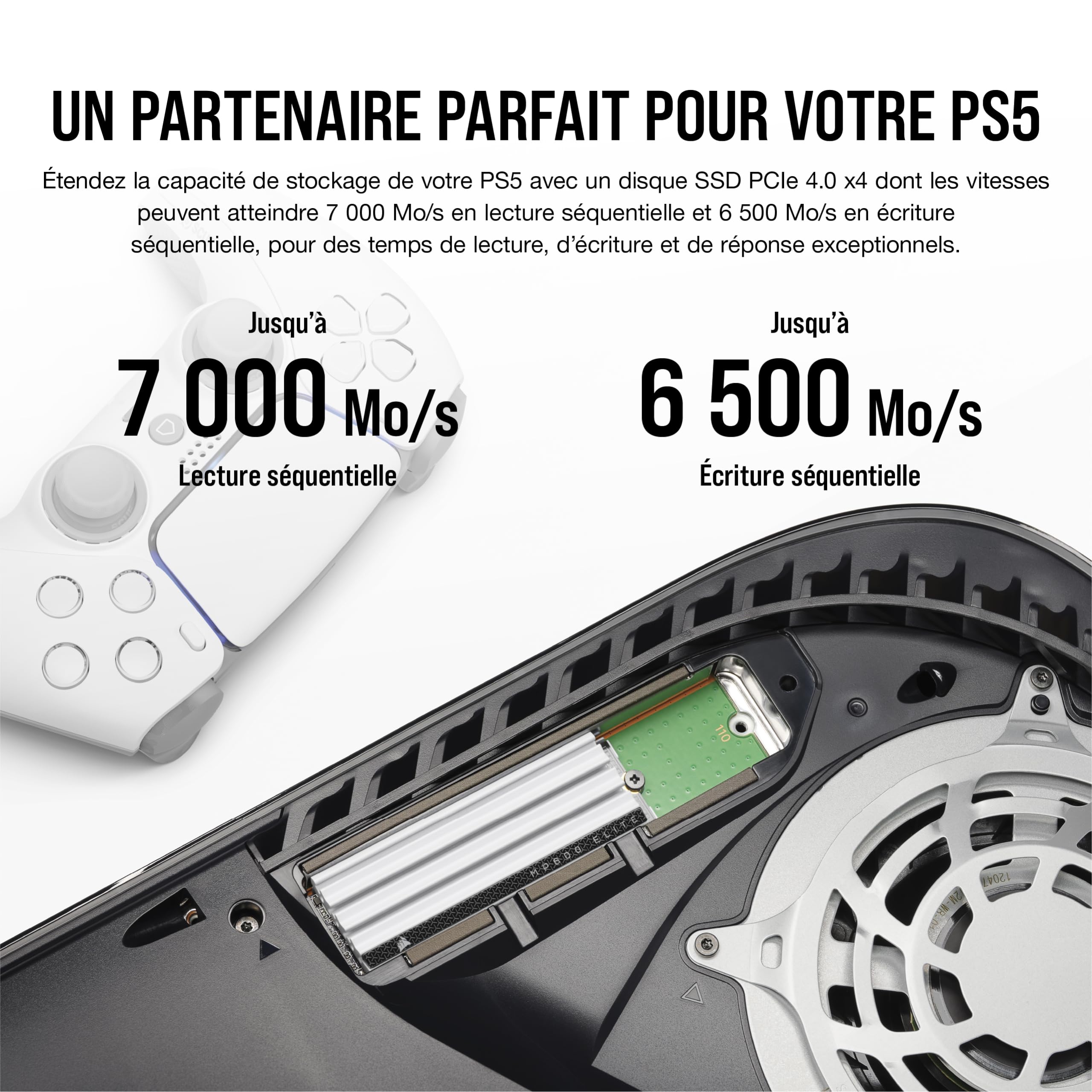 corsair-mp600-elite-2-to-m-2-pcie-gen4-x4-nvme-ssd-avec-dissipateur-blanc image 2