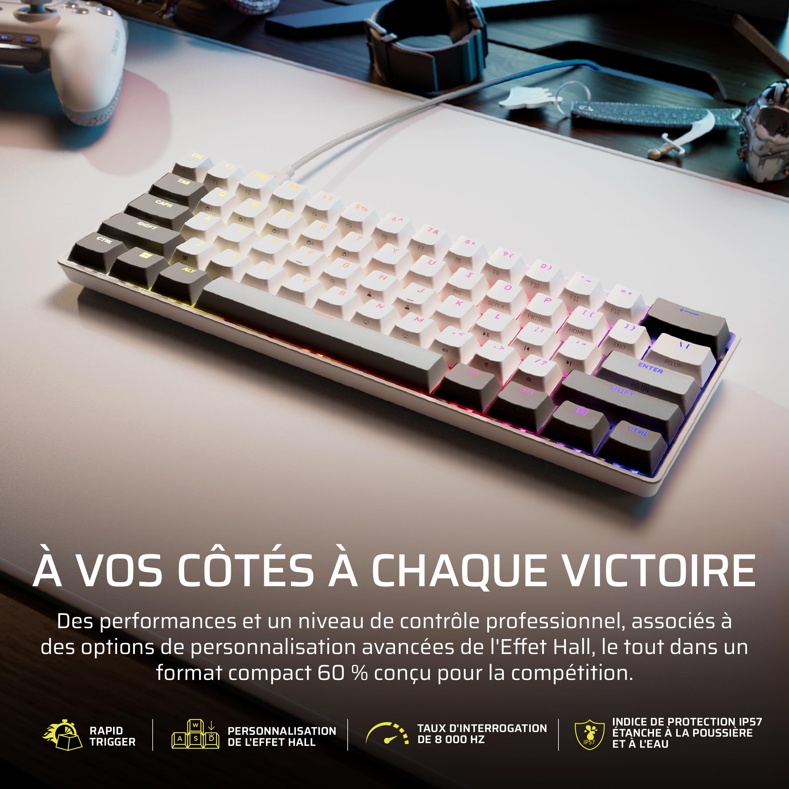 corsair-clipper-pro-mini-60-clavier-gaming-fps-effet-hall-azerty-blanc image 2