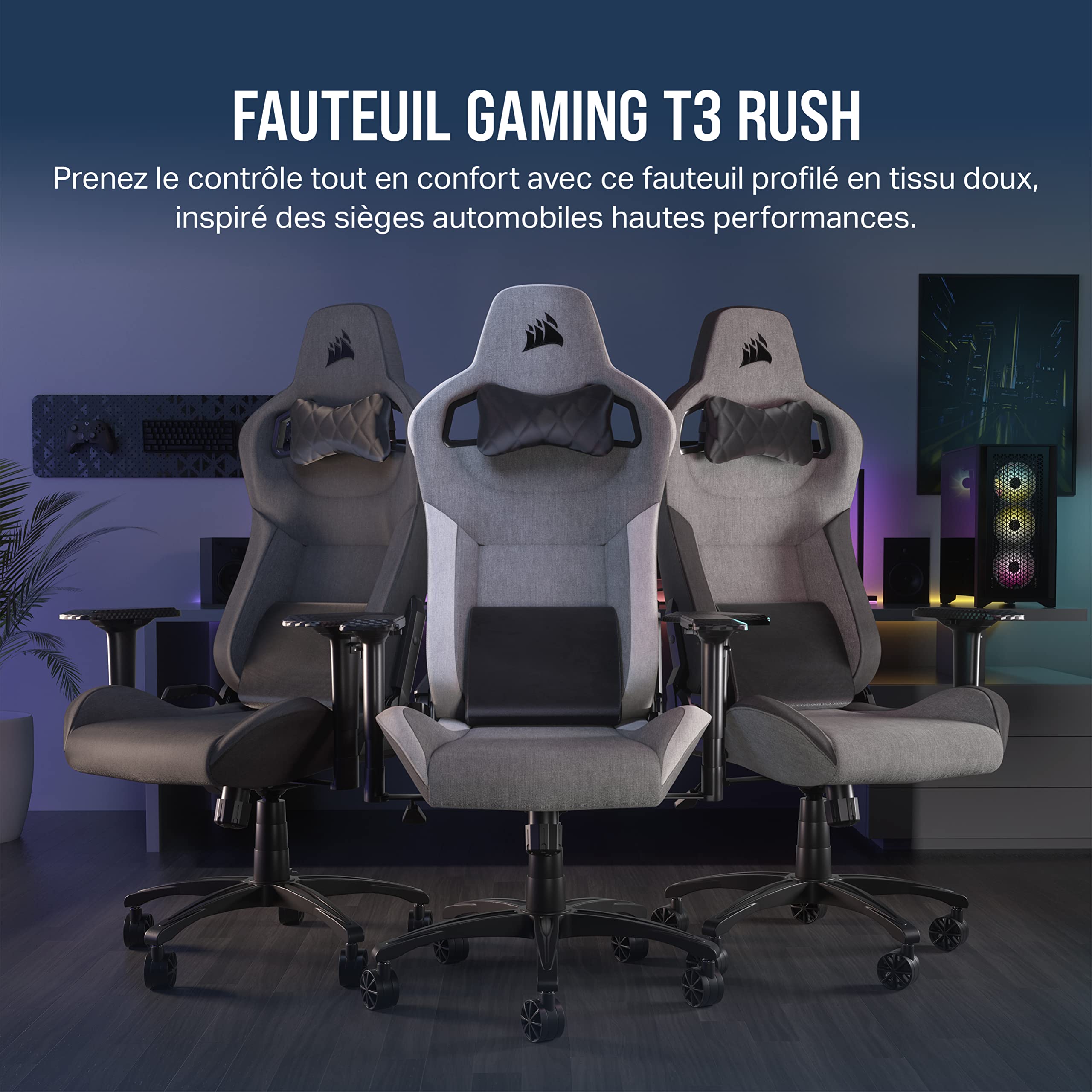 corsair-t3-rush-fabric-2023-fauteuil-gaming-tissu-gris-et-blanc image 3