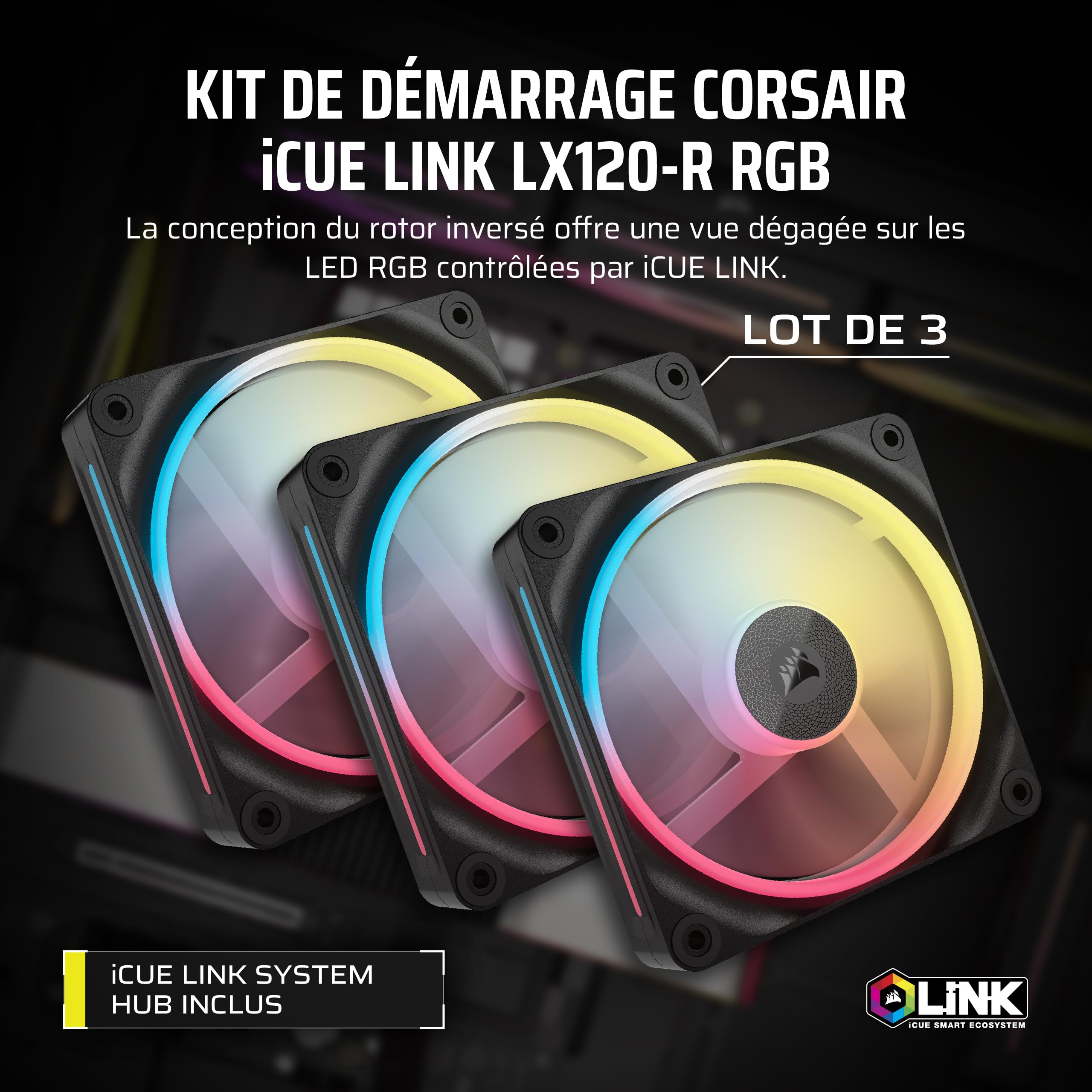 corsair-icue-link-lx120-r-rgb-120mm-kit-triple-ventilateurs-invers-s-noir image 2