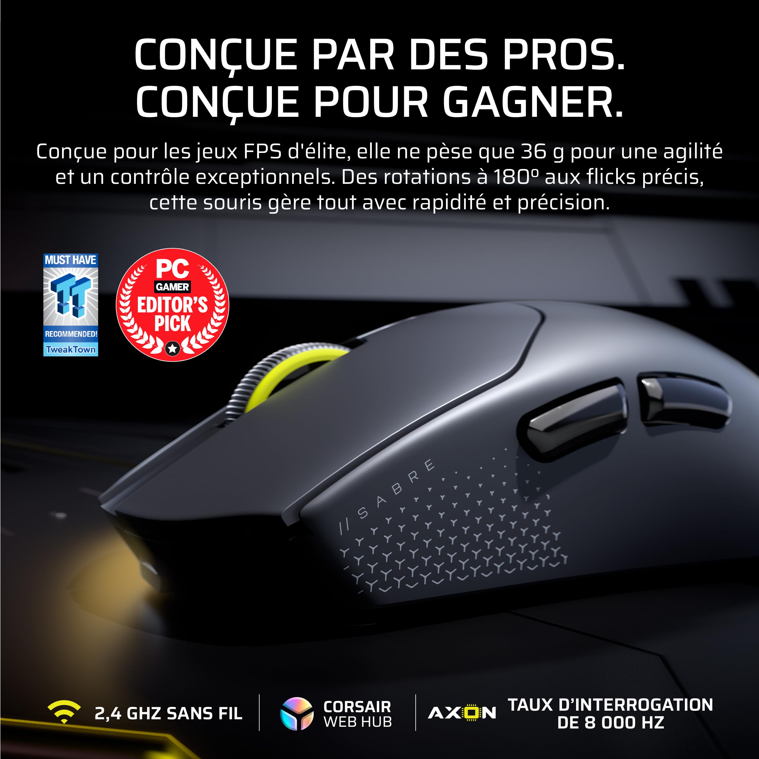 corsair-sabre-v2-pro-ultralight-wireless-souris-gaming-33-000-dpi-noir image 2