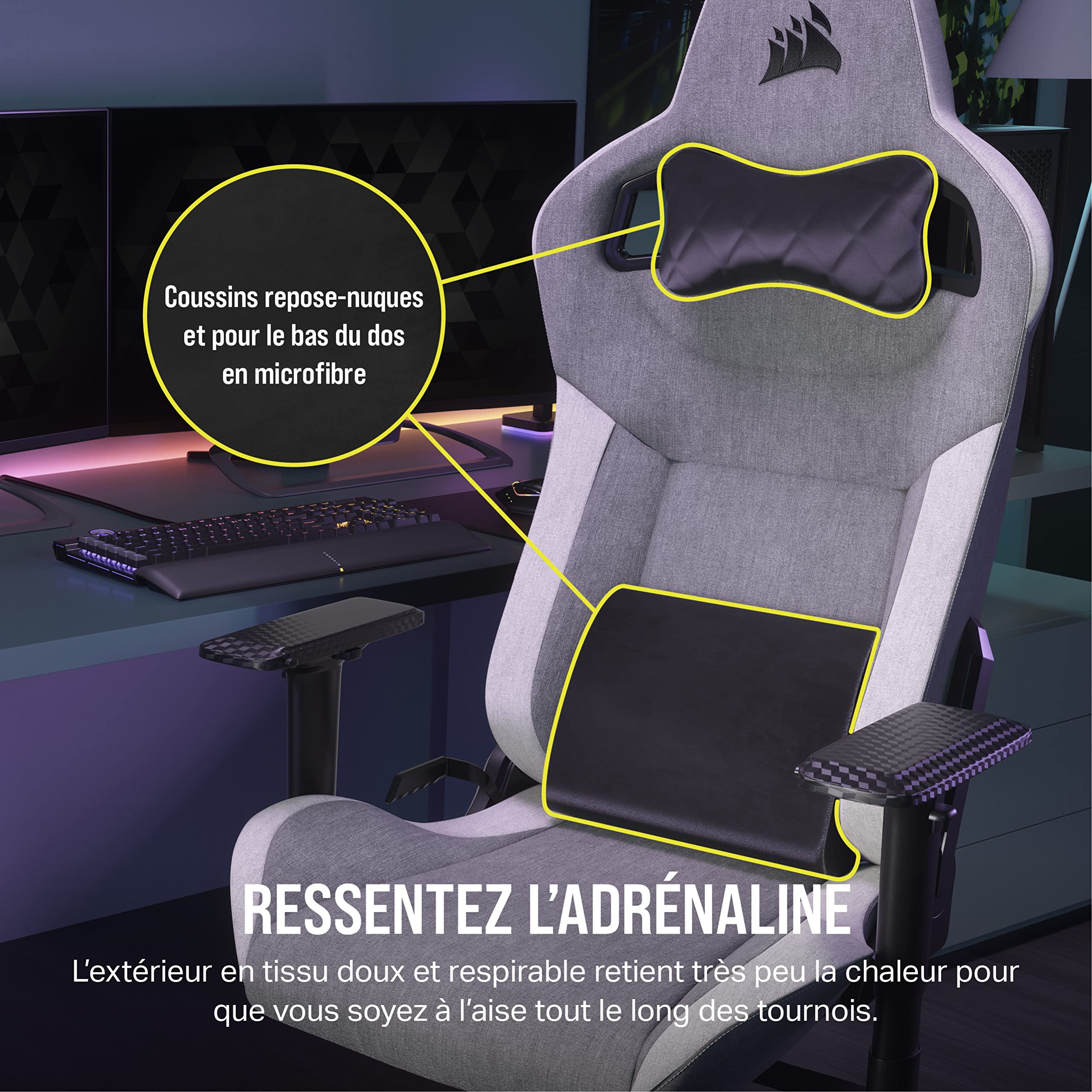 corsair-t3-rush-fabric-2023-fauteuil-gaming-tissu-gris-et-blanc image 4