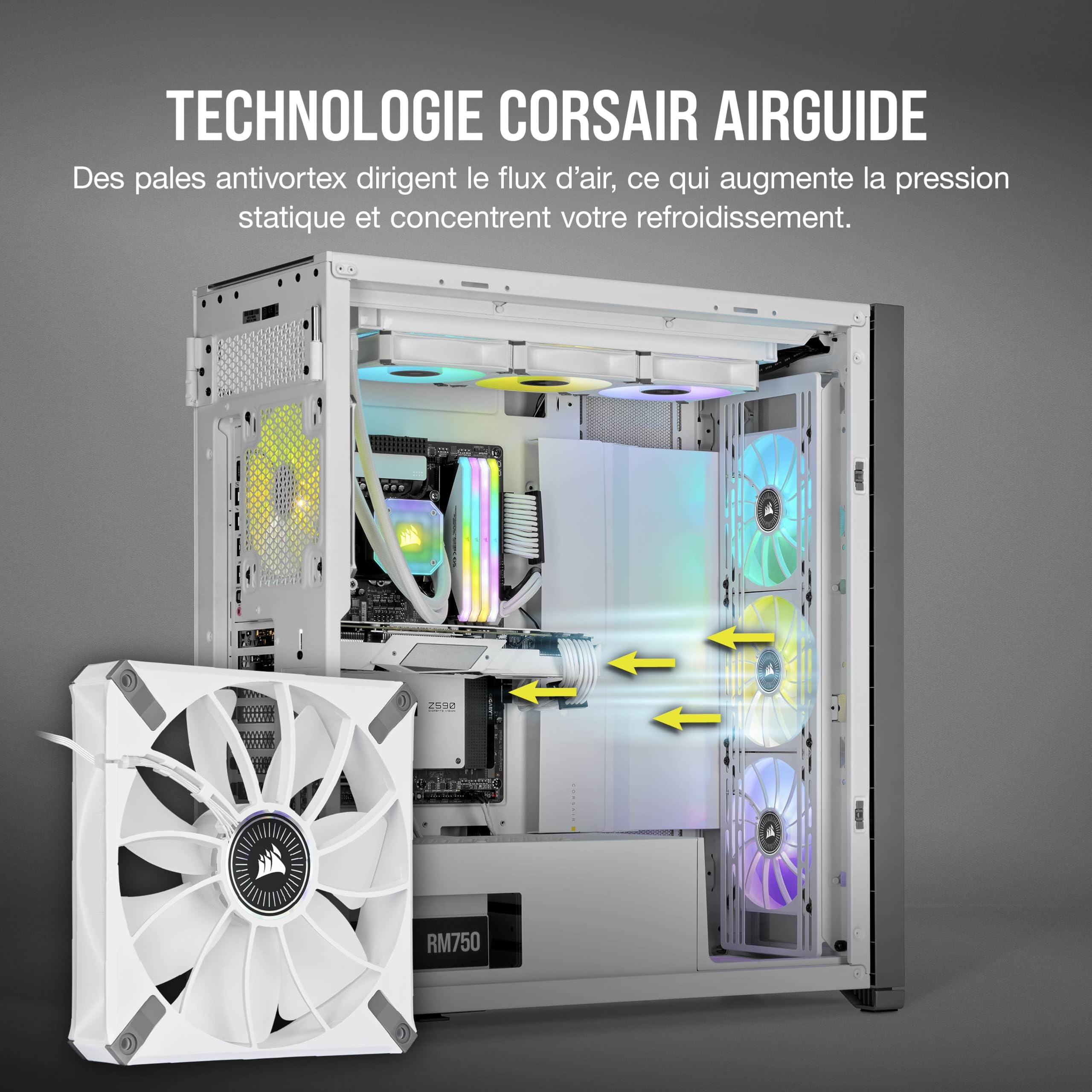 corsair-icue-ml140-rgb-elite-ventilateur-140-mm-pwm-pack-double-blanc image 3