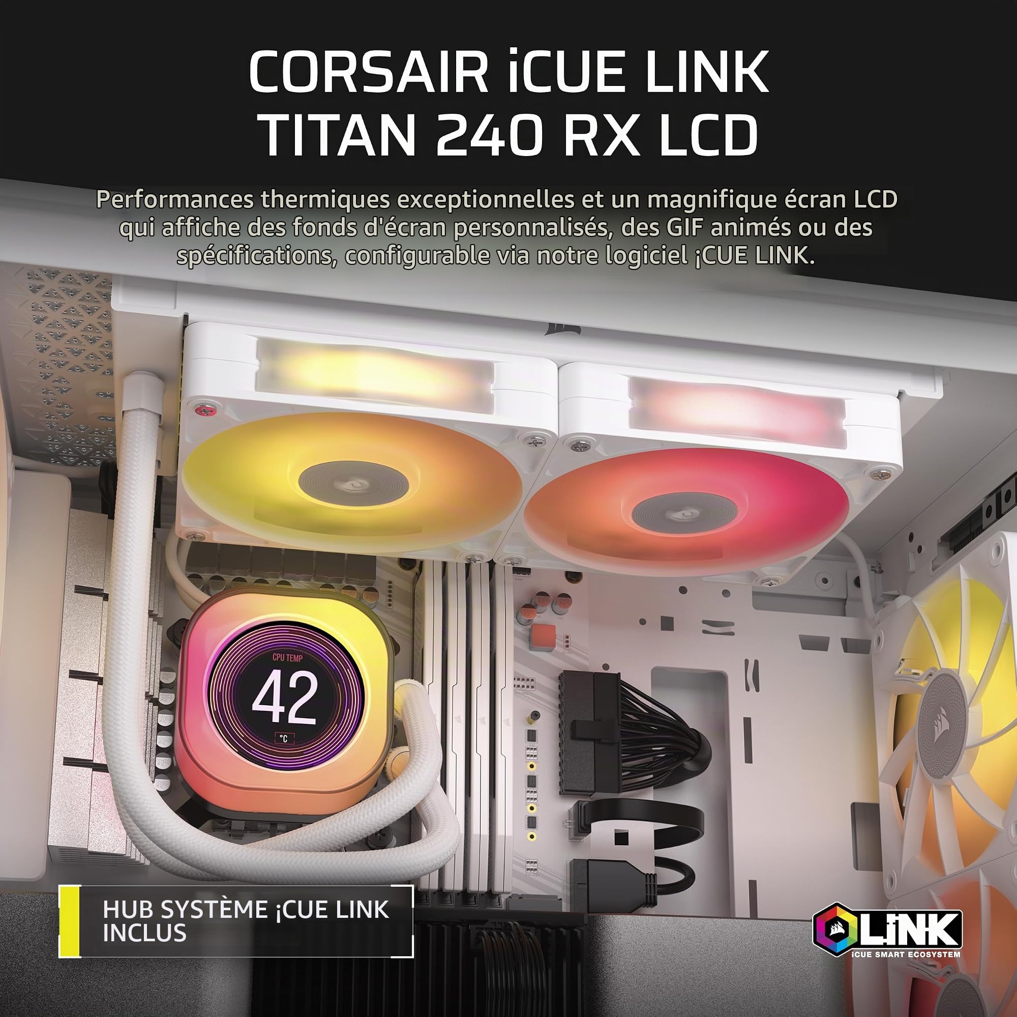corsair-icue-link-titan-240-rx-lcd-watercooling-cpu-240mm-blanc image 2