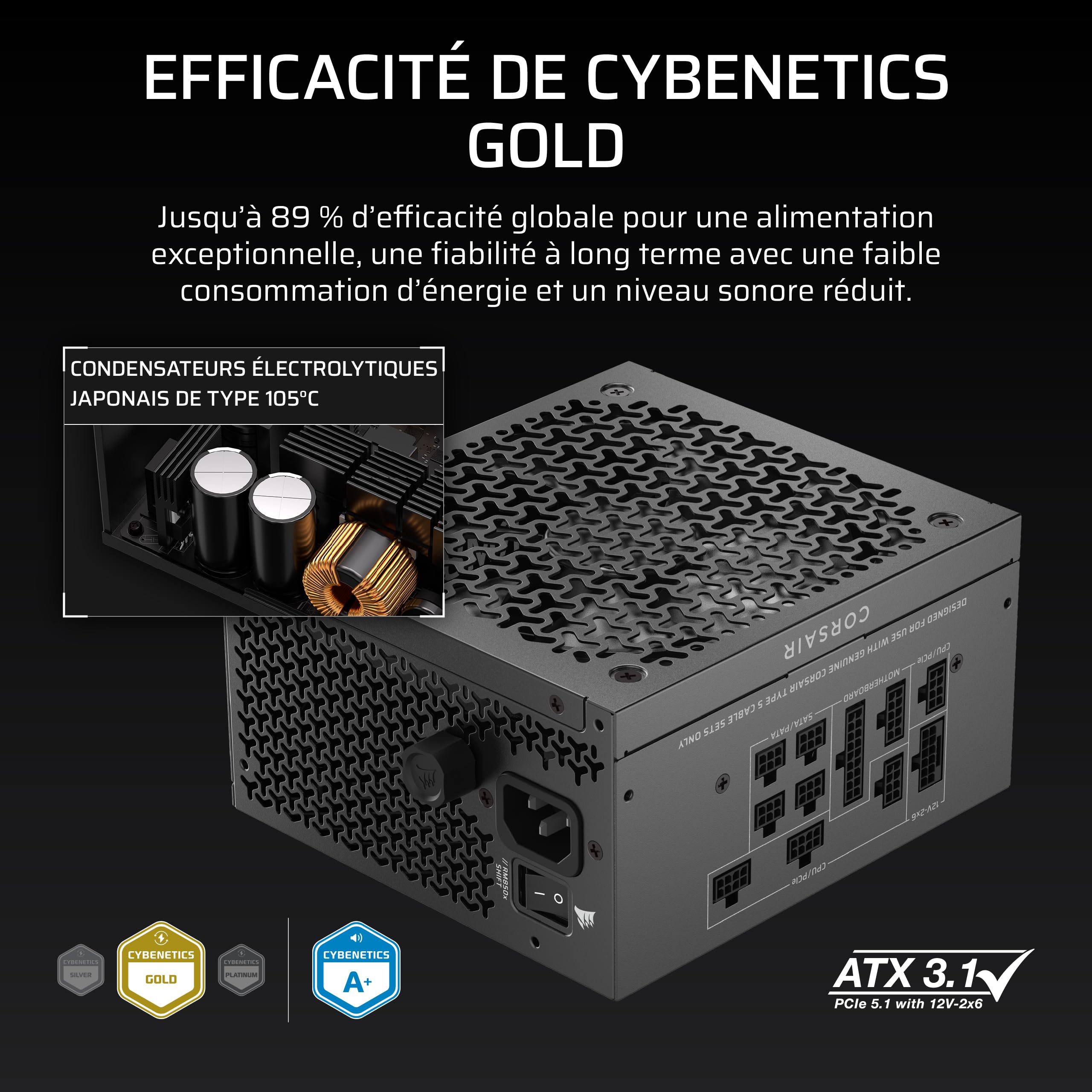 corsair-rm850x-shift-alimentation-pc-atx-3-1-850w-modulaire-gold-noir-12v-2x6 image 6