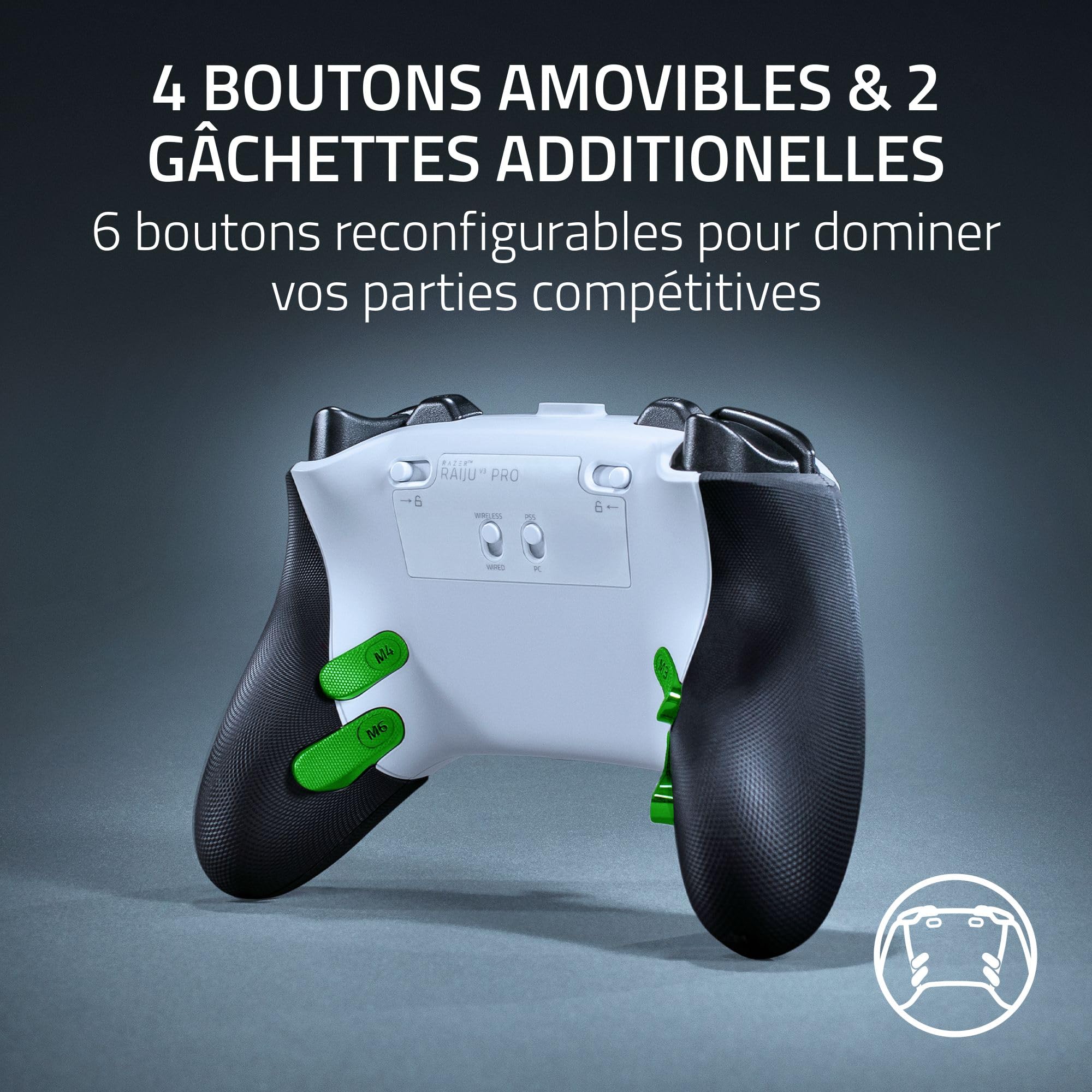 razer-raiju-v3-pro-manette-esport-sans-fil-ps5-pc-tmr-hypertrigger-blanc image 3