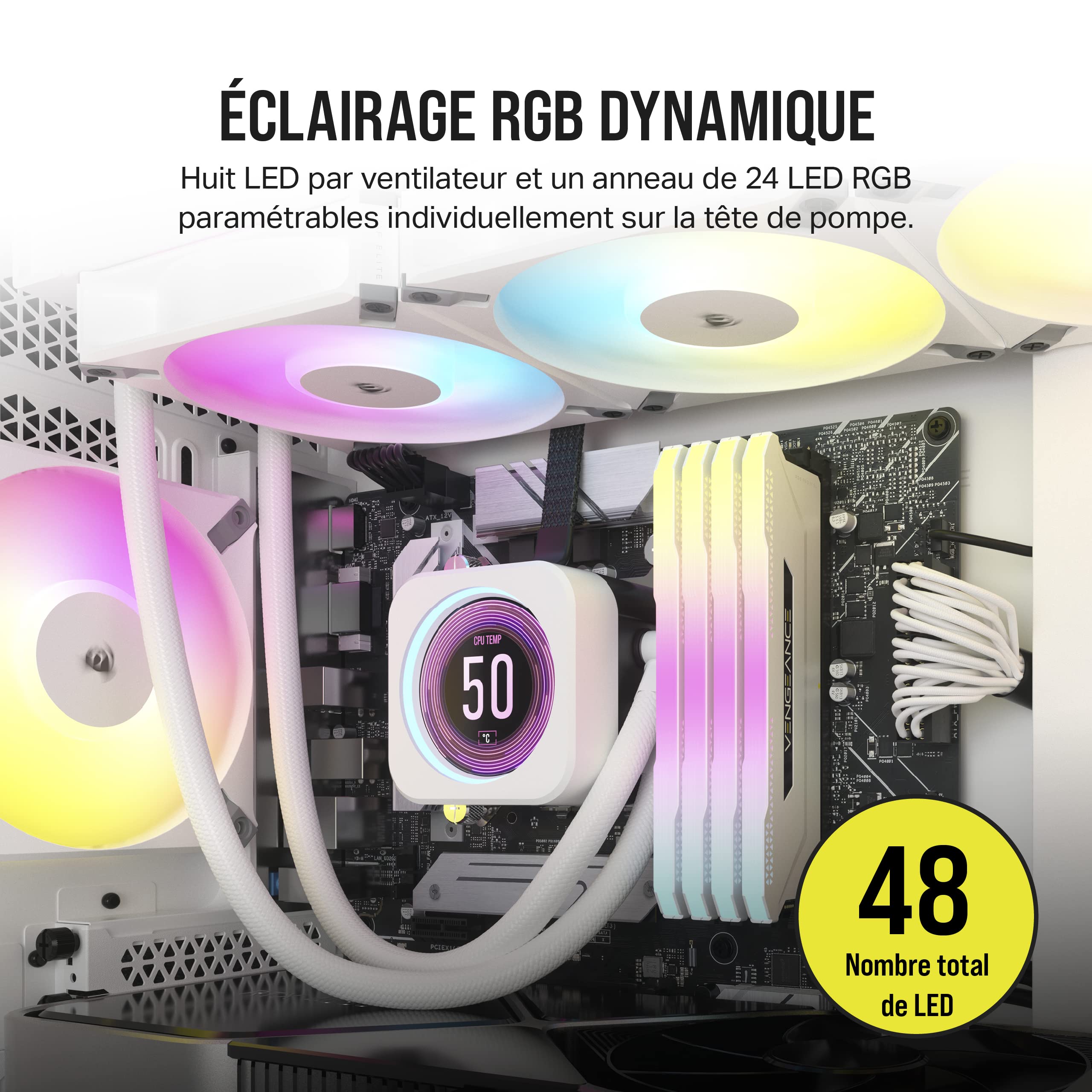 corsair-icue-h150i-elite-lcd-xt-watercooling-cpu-aio-360-mm-ecran-lcd-blanc image 5