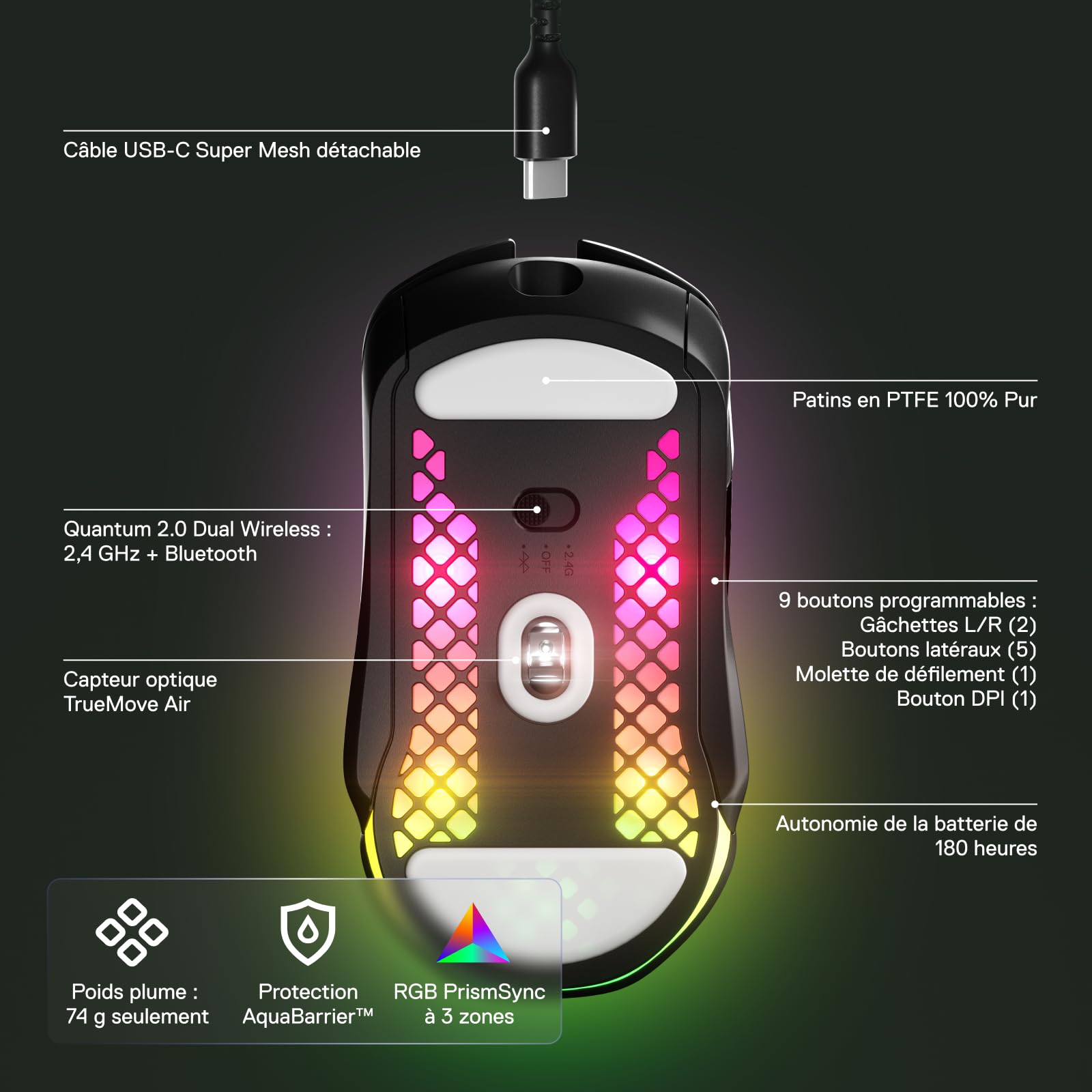 steelseries-aerox-5-wireless-souris-gaming-ultra-l-g-re-74g-rgb-18k-dpi-9-bouton image 3