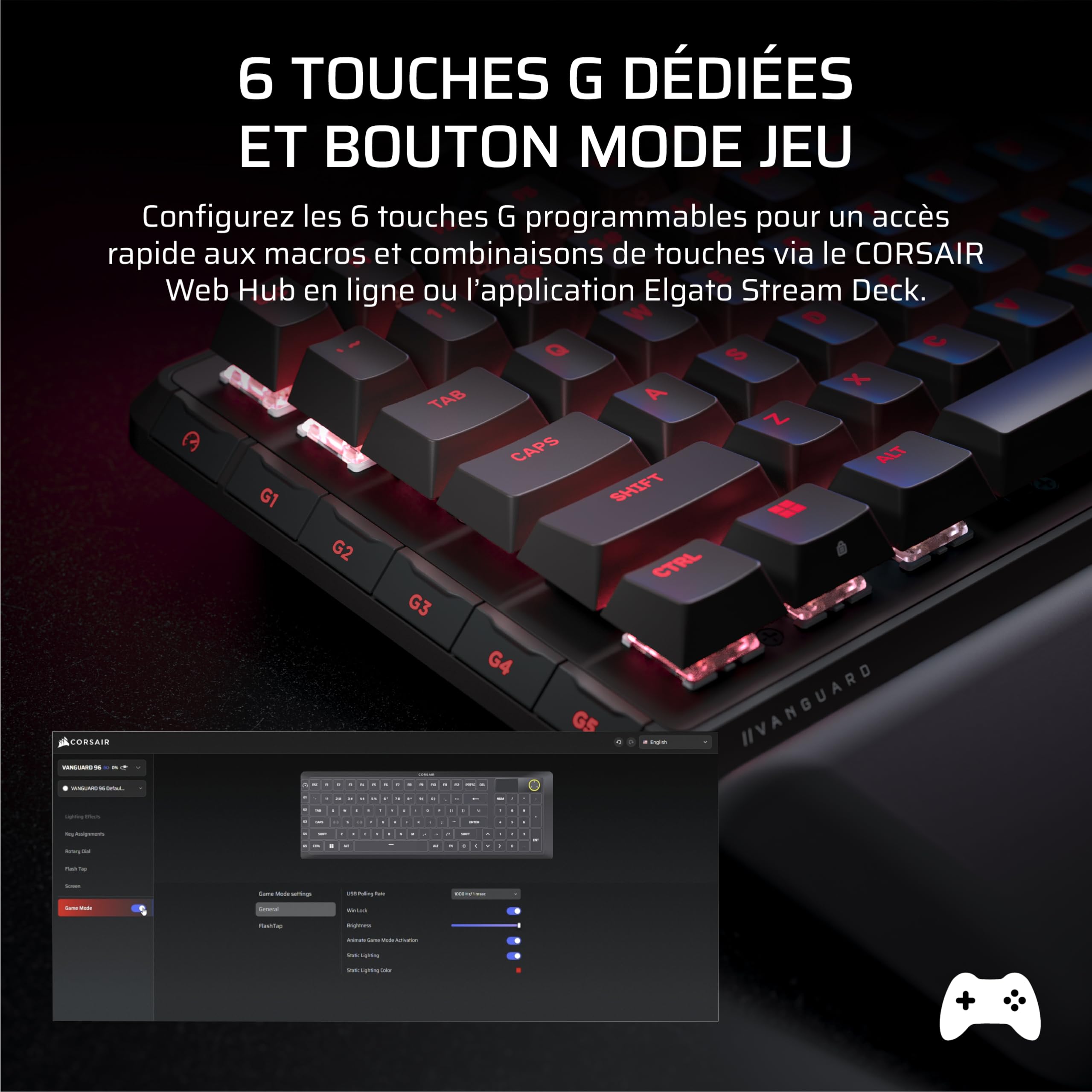 corsair-vanguard-96-wireless-clavier-gaming-96-azerty-hall-effect-8khz-noir image 8