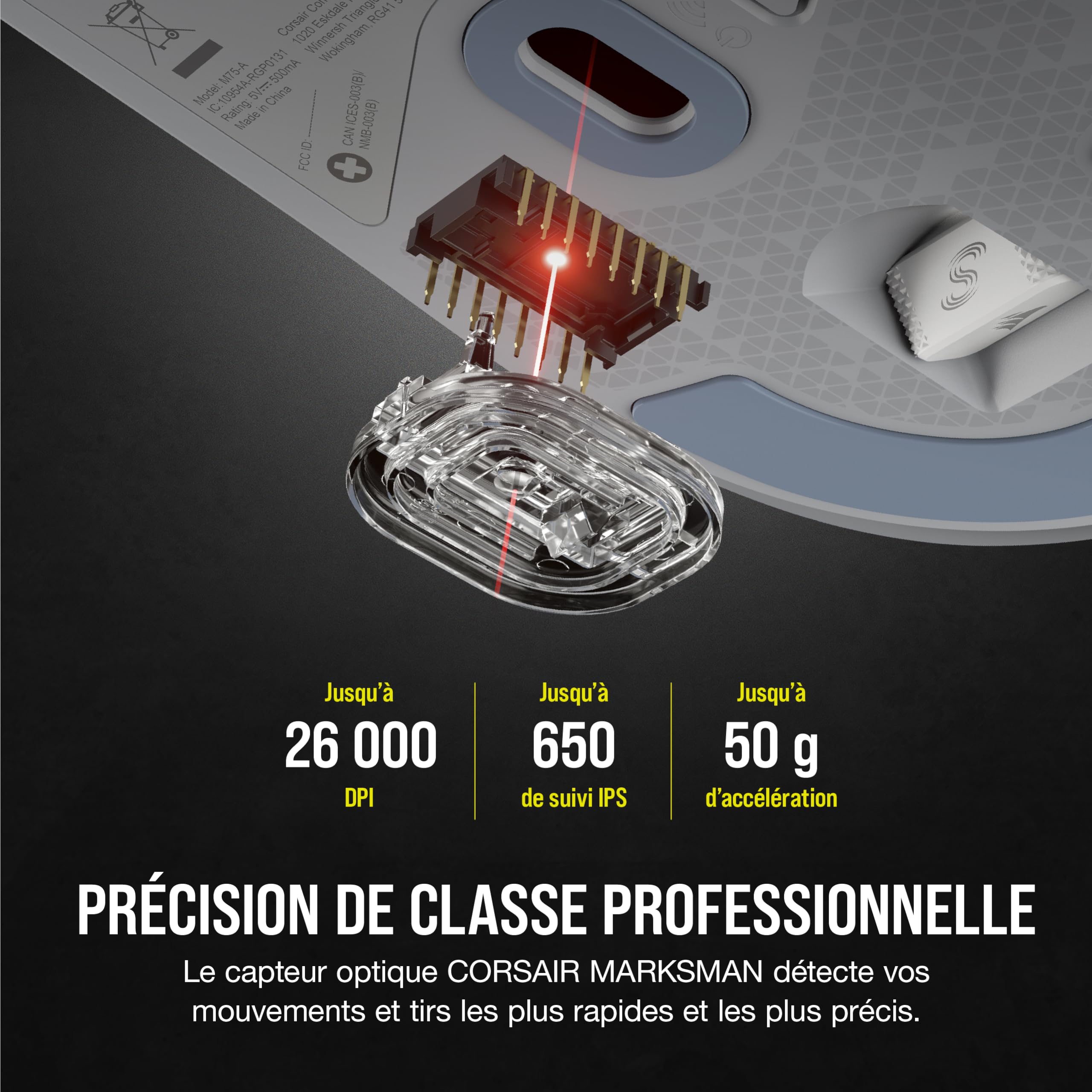 corsair-m75-air-wireless-souris-gaming-fps-ultra-l-g-re-26000-dpi-gris-clair image 4