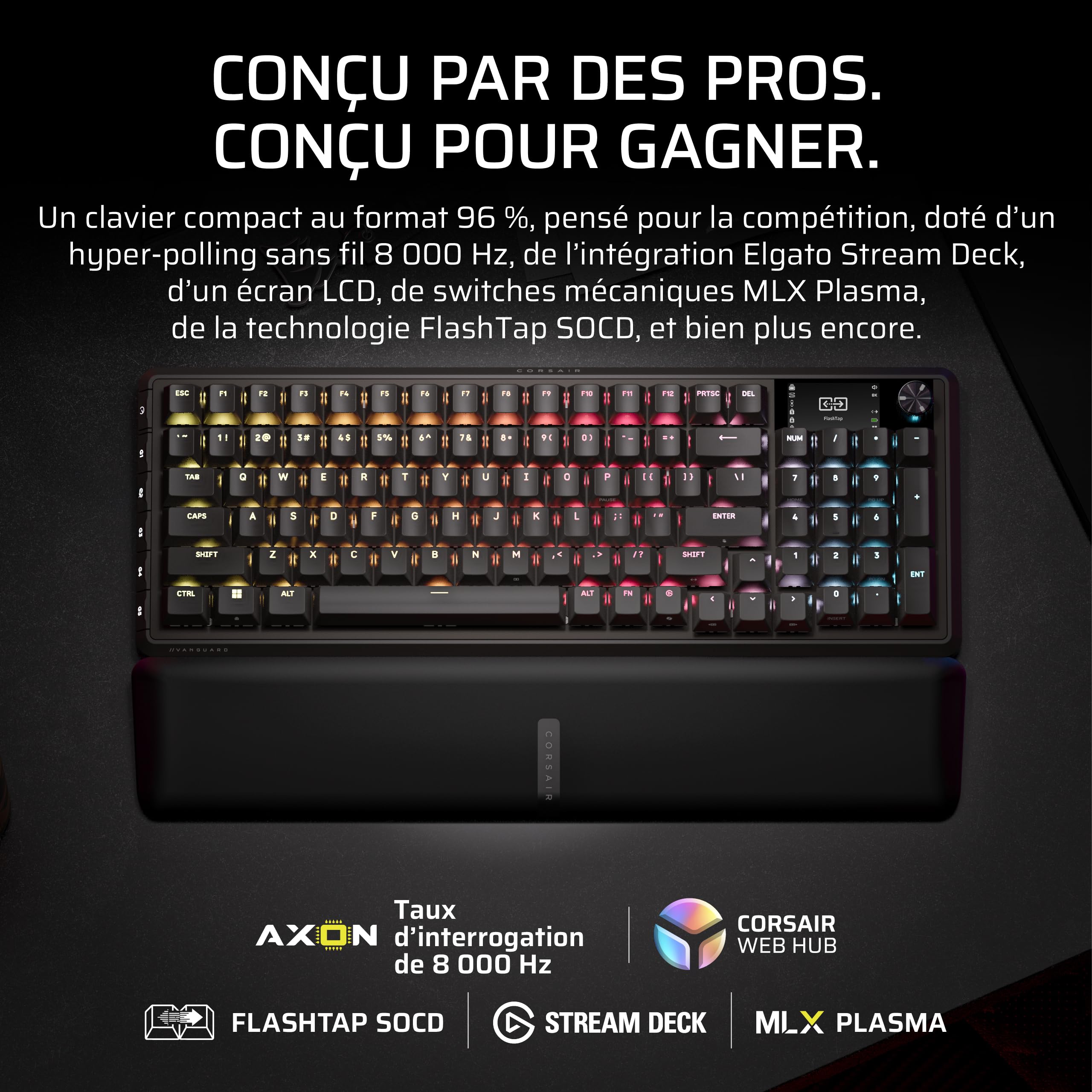corsair-vanguard-96-wireless-clavier-gaming-96-azerty-hall-effect-8khz-noir image 2