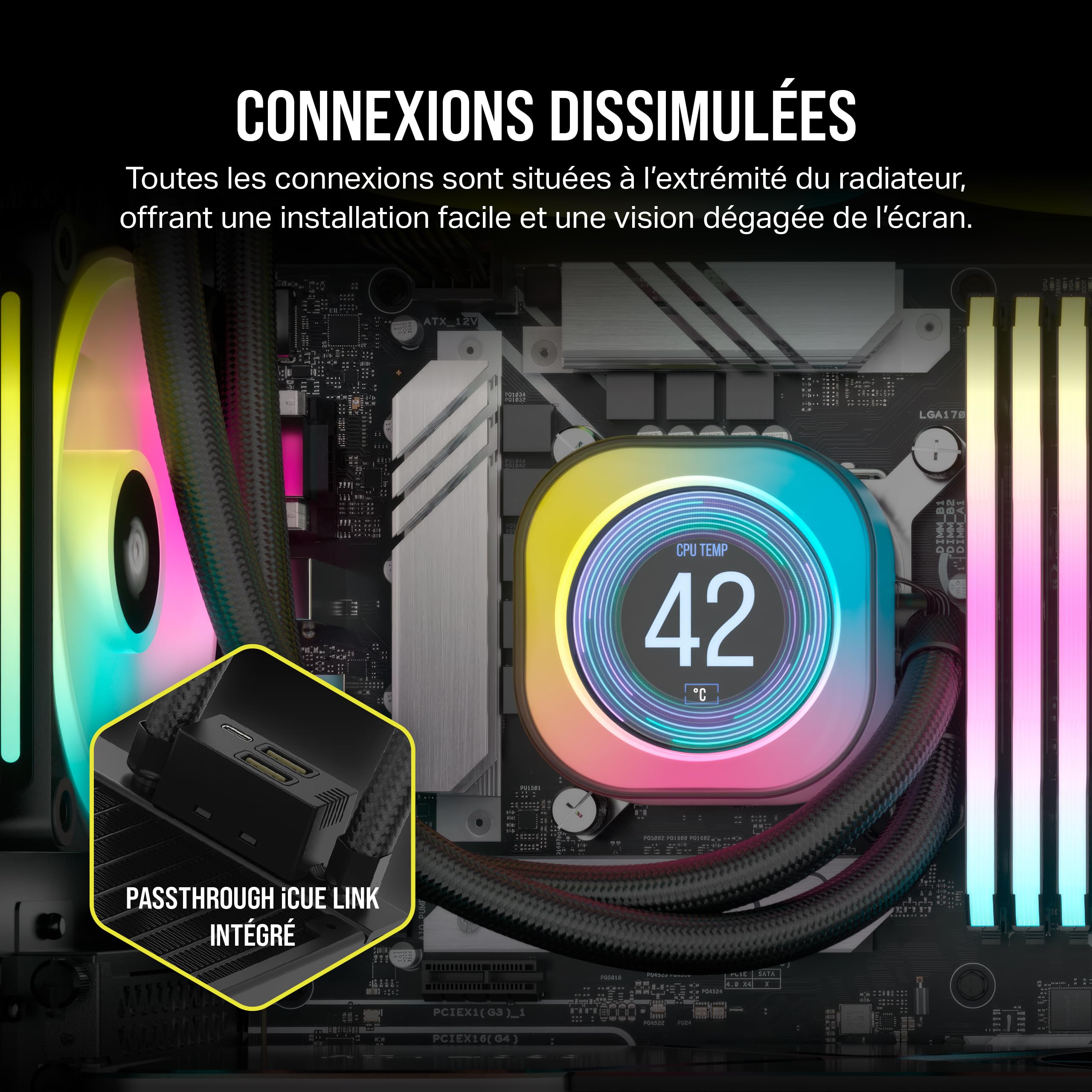 corsair-icue-link-h150i-lcd-watercooling-cpu-360mm-noir image 7
