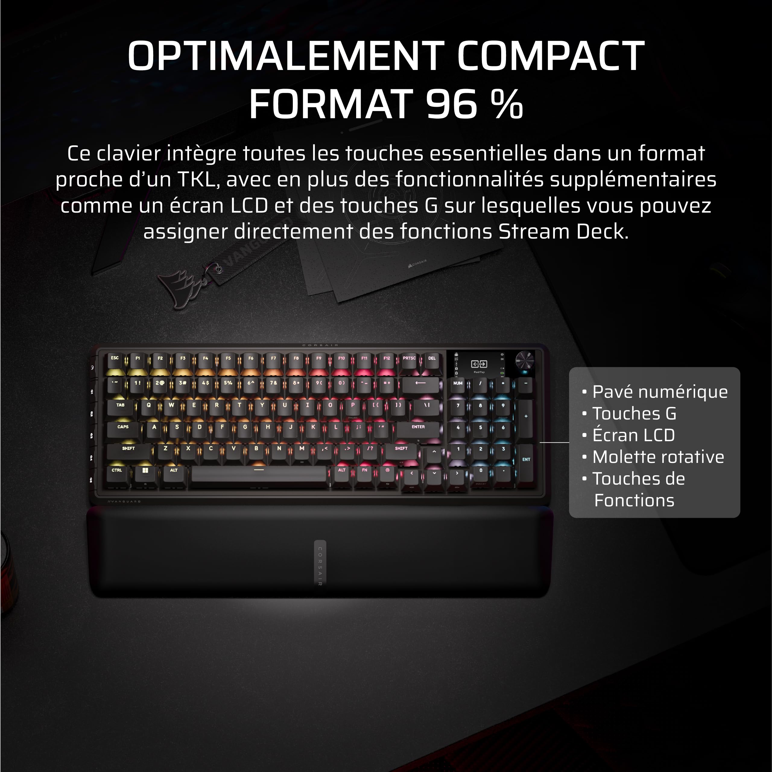 corsair-vanguard-96-wireless-clavier-gaming-96-azerty-hall-effect-8khz-noir image 4