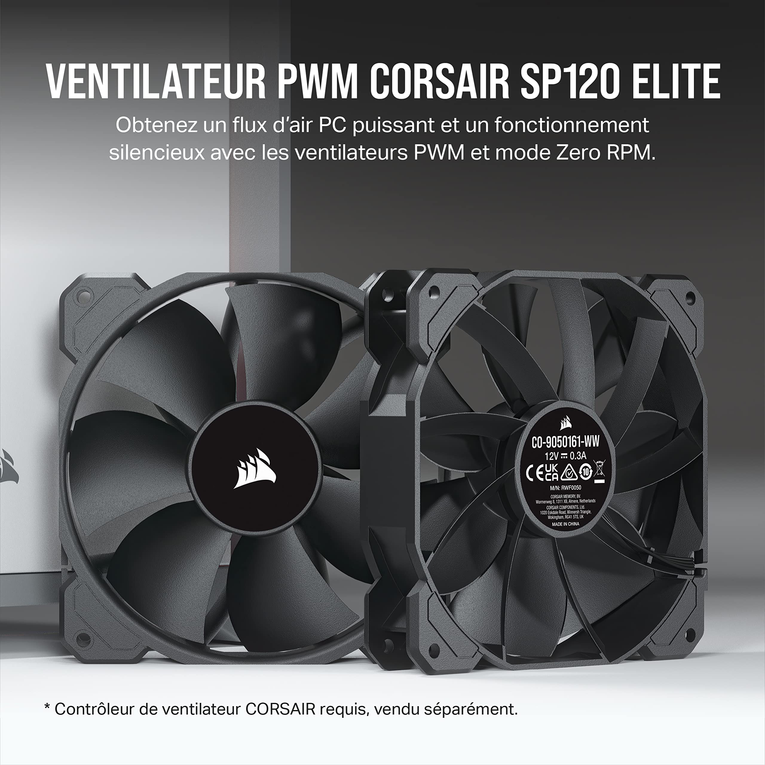 corsair-sp120-elite-ventilateur-boitier-120-mm-pwm-airguide-noir image 2