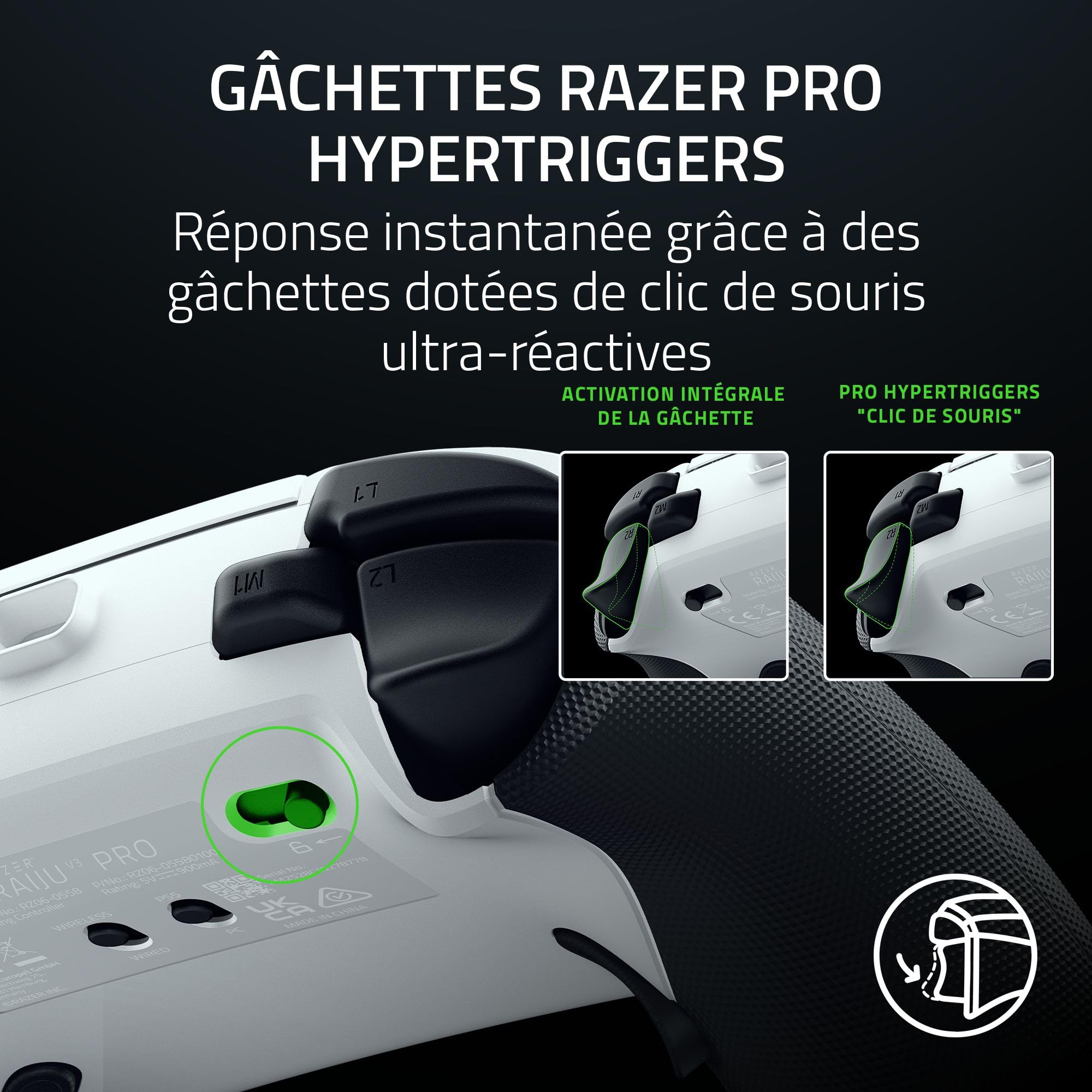 razer-raiju-v3-pro-manette-esport-sans-fil-ps5-pc-tmr-hypertrigger-blanc image 5